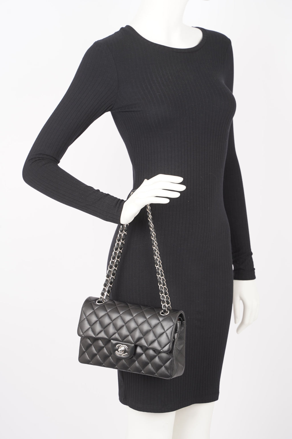 Chanel Lambskin Classic Double Flap Black Leather Small