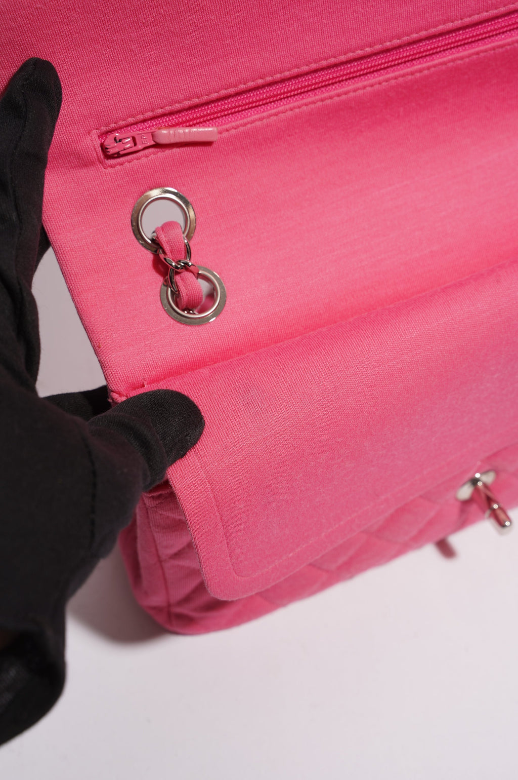 Chanel Womens Fabric Double Flap Bag Pink Medium