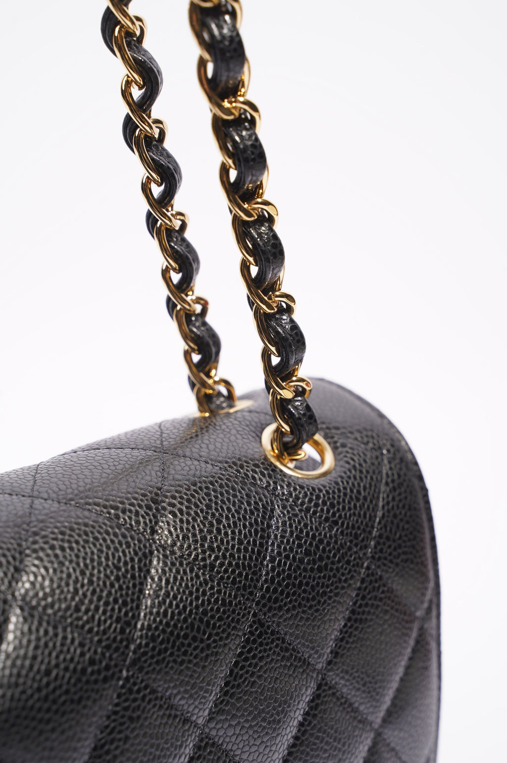 Chanel Double Flap Bag Black Caviar Leather Jumbo
