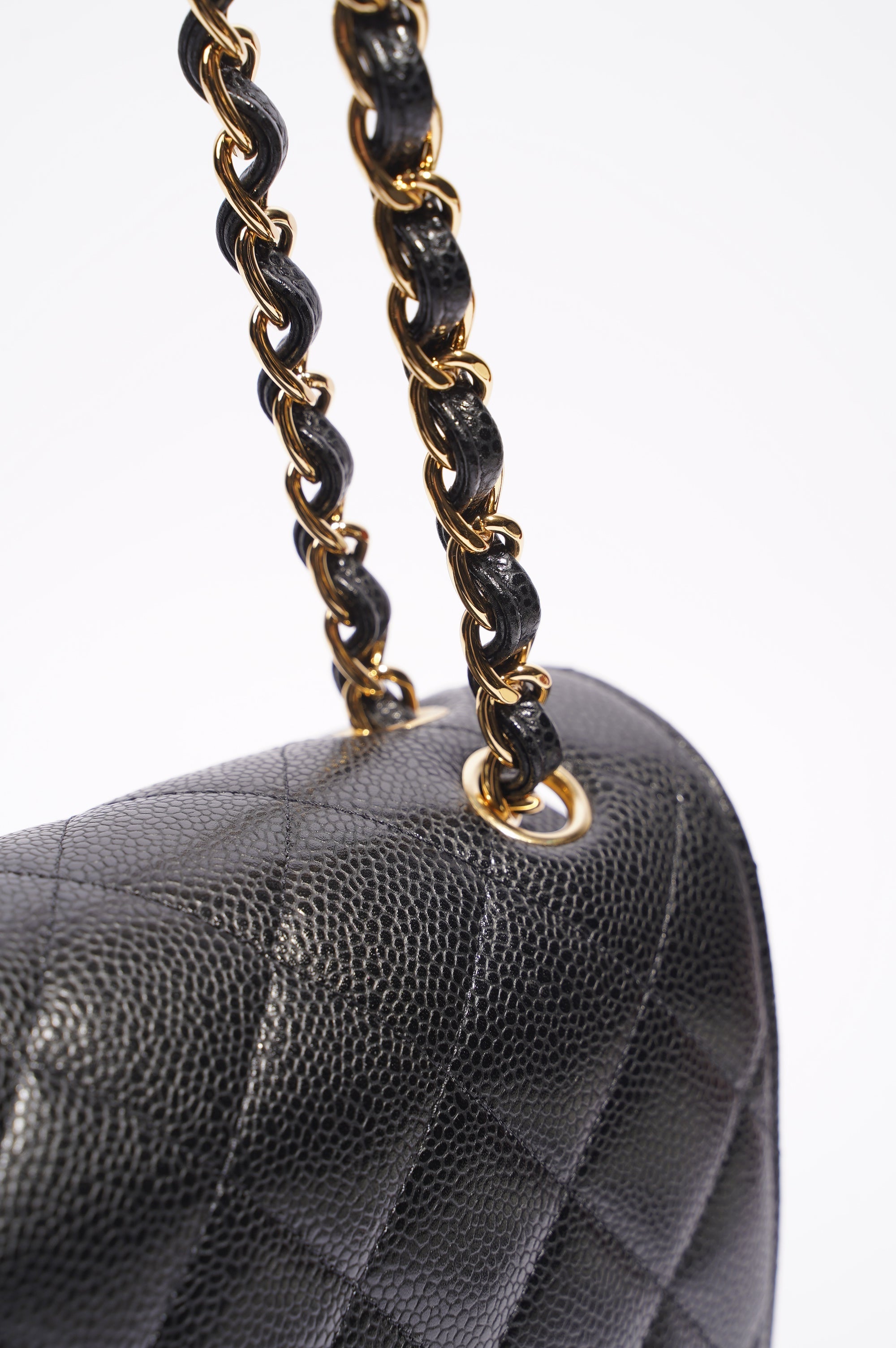 Chanel Double Flap Bag Black Caviar Leather Jumbo
