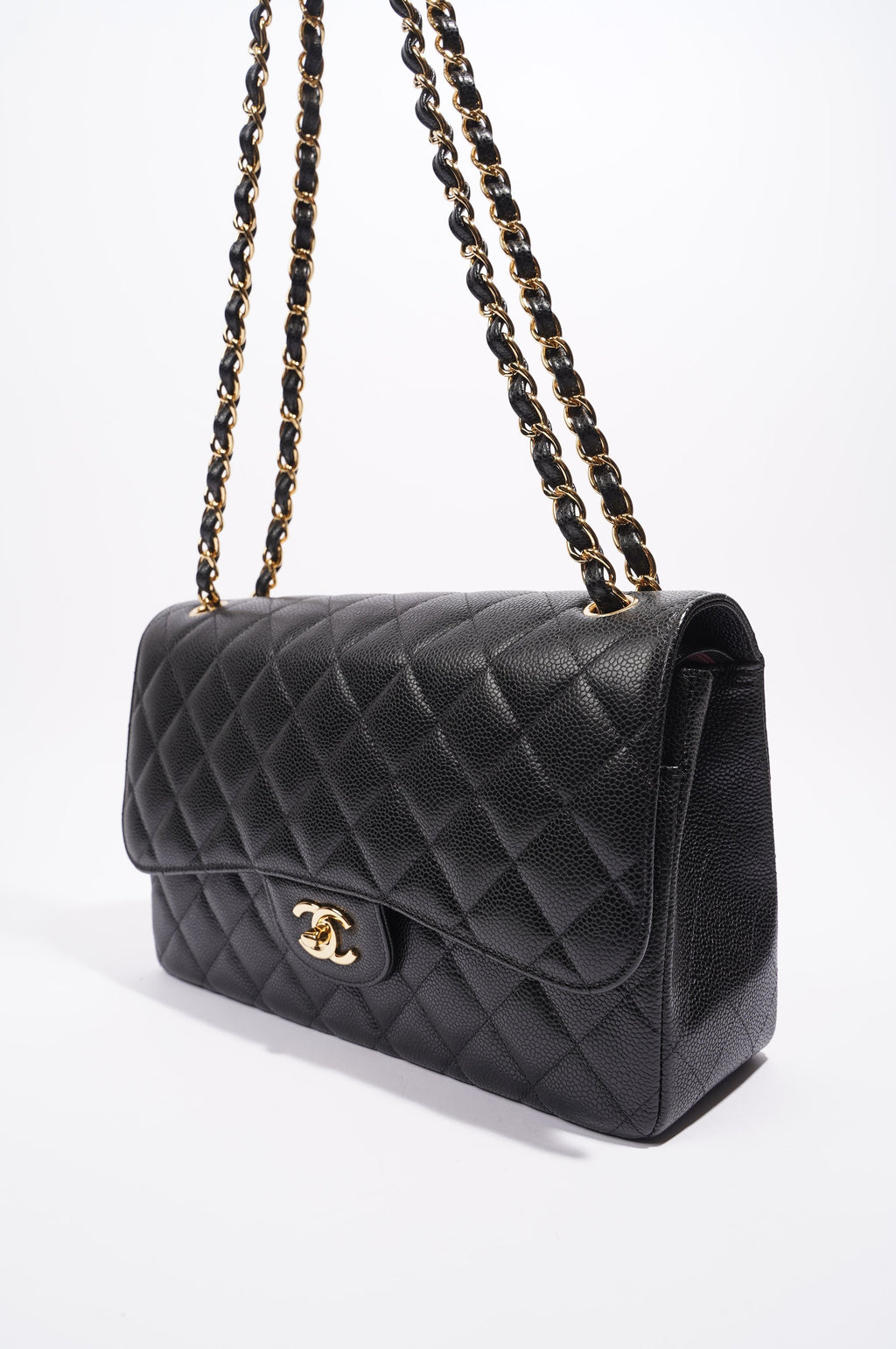Chanel Double Flap Bag Black Caviar Leather Jumbo