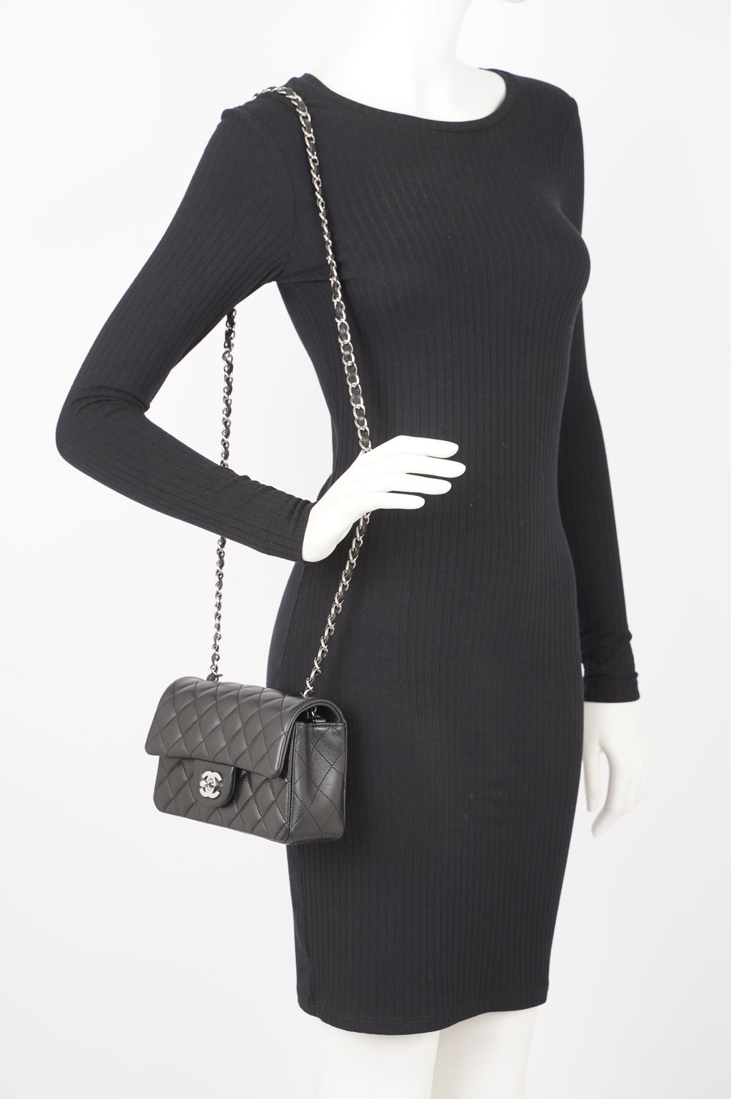 Chanel Womens Lambskin Rectangular Single Flap Black Small