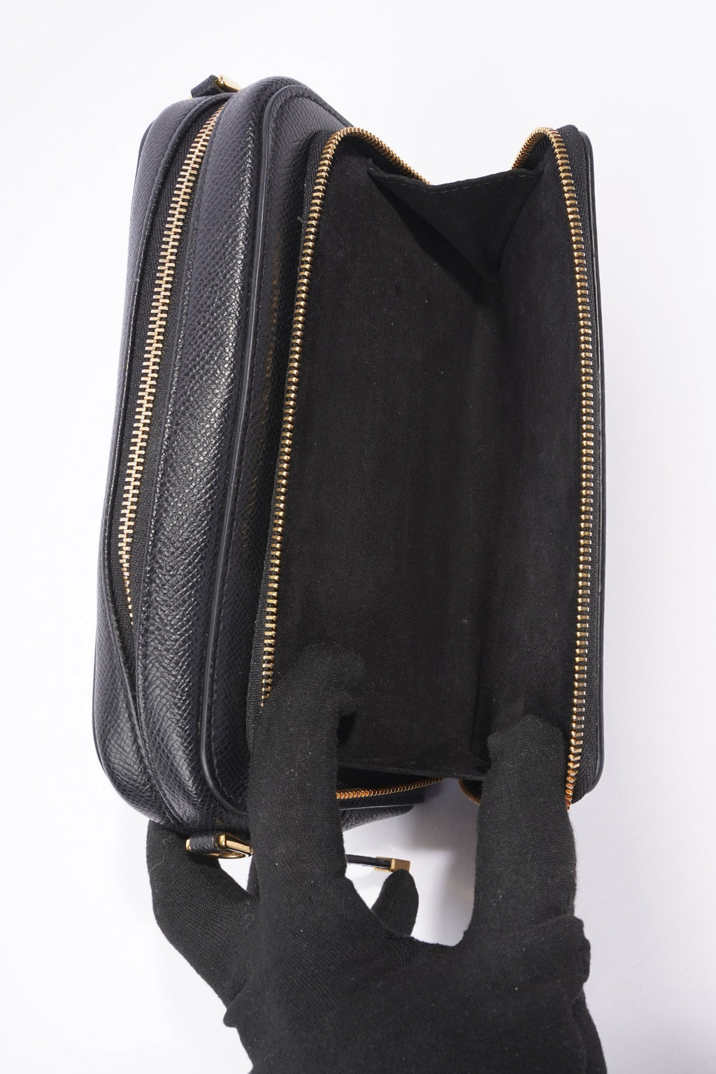 Christian Dior Womens Caro Double Pouch Black Leather