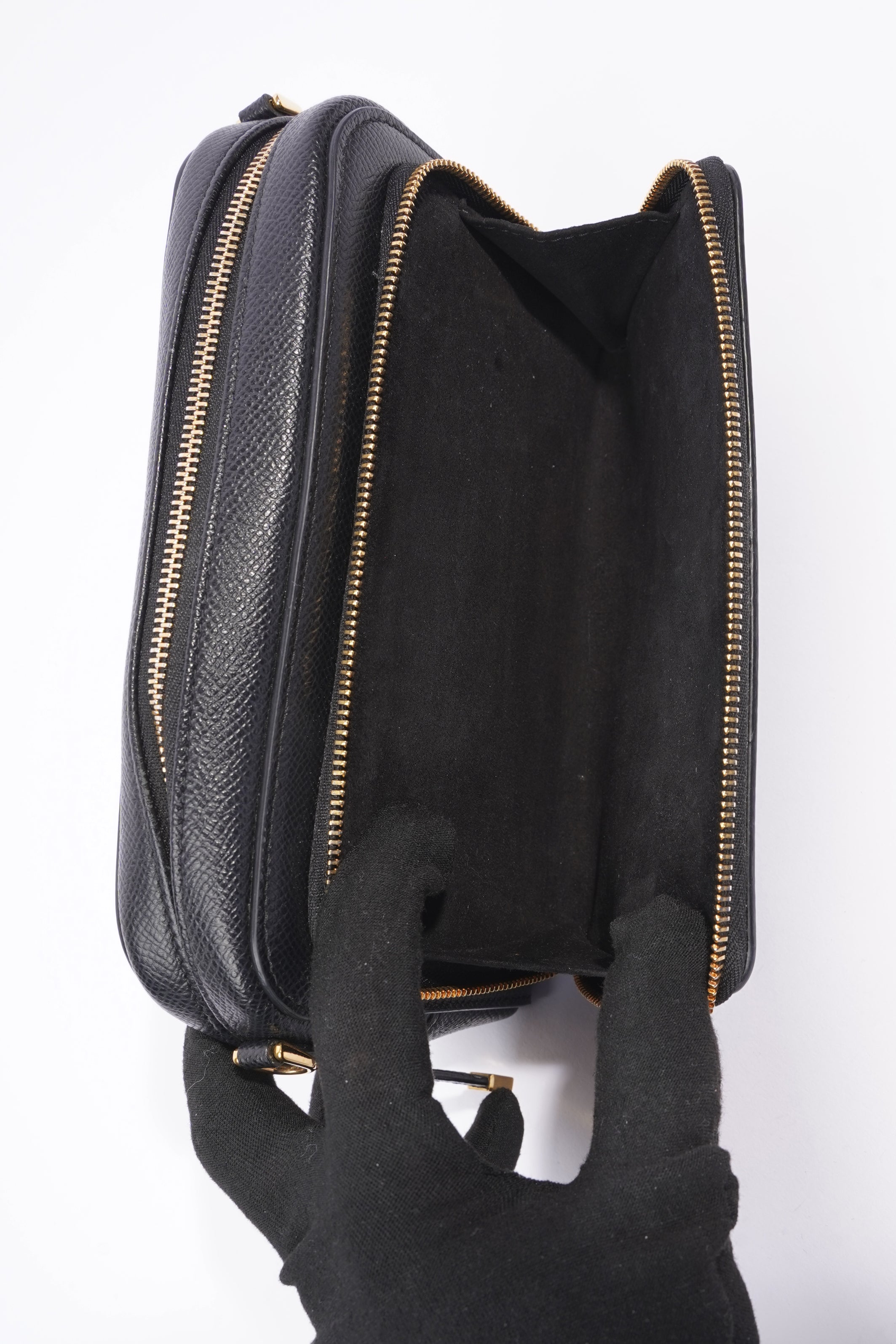 Christian Dior Womens Caro Double Pouch Black Leather