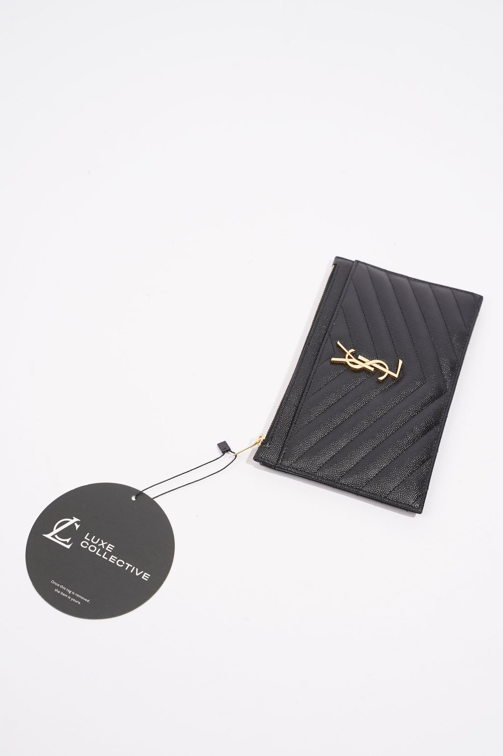 Saint Laurent Womens Cassandra Matelasse Zipped Pouch Black / Gold