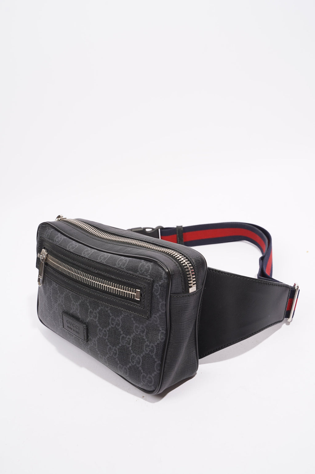 Gucci Mens Soft Zip Belt Bag Black Canvas Small