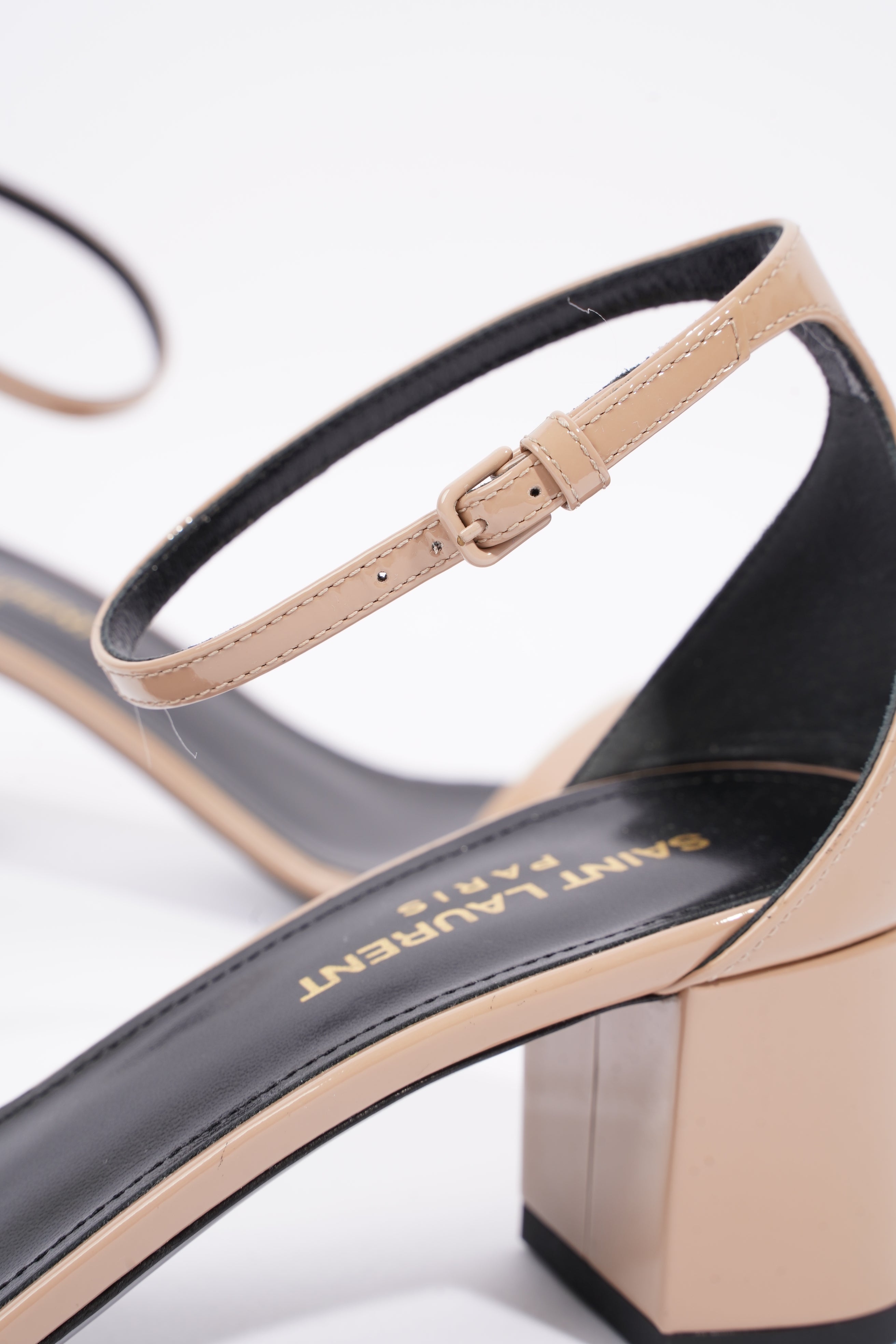 Saint Laurent Womens LouLou 50 Sandal Patent Nude EU 37.5 / UK 4.5