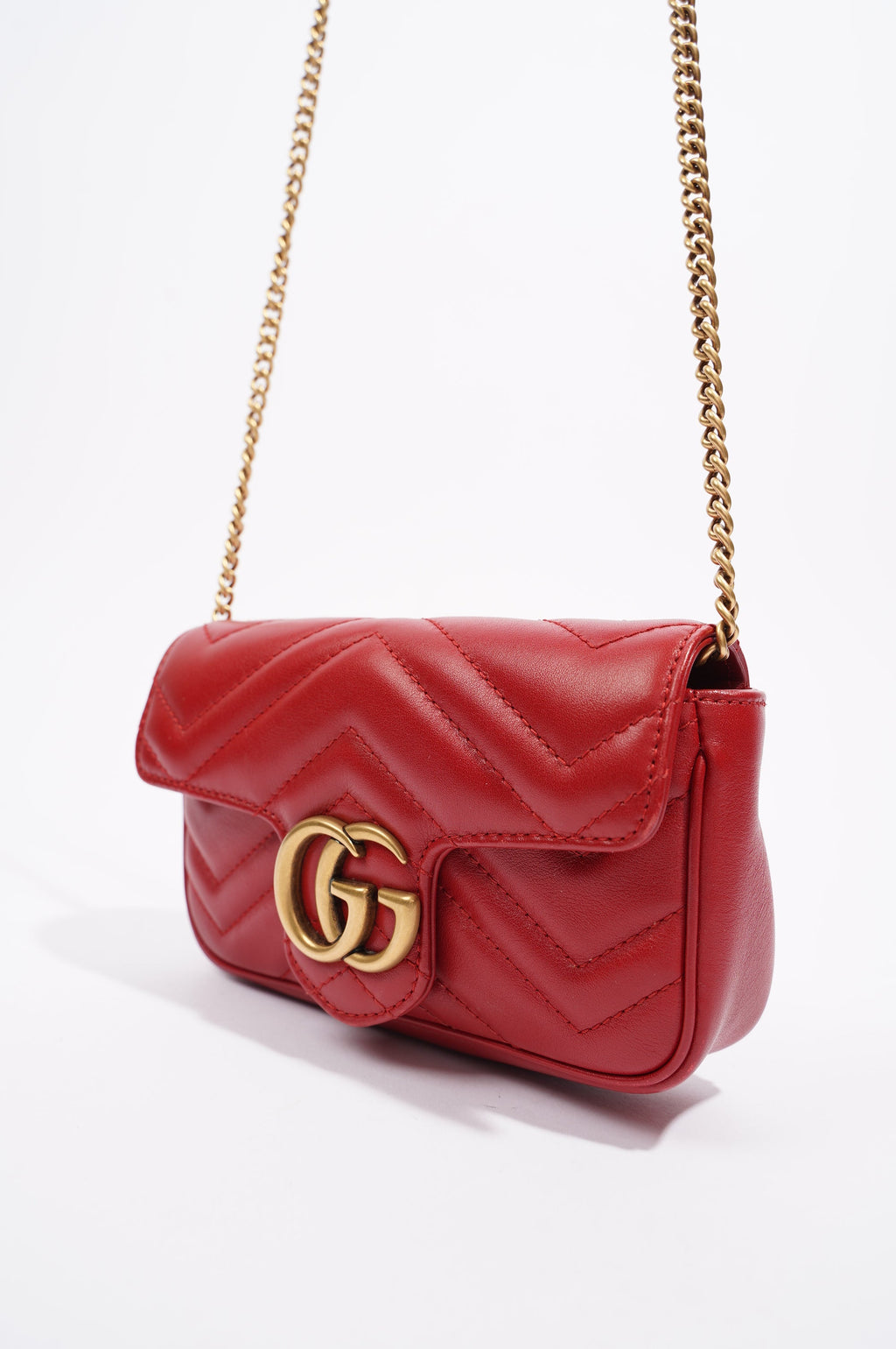 Gucci Womens Marmont Flap Red / Gold Super Mini