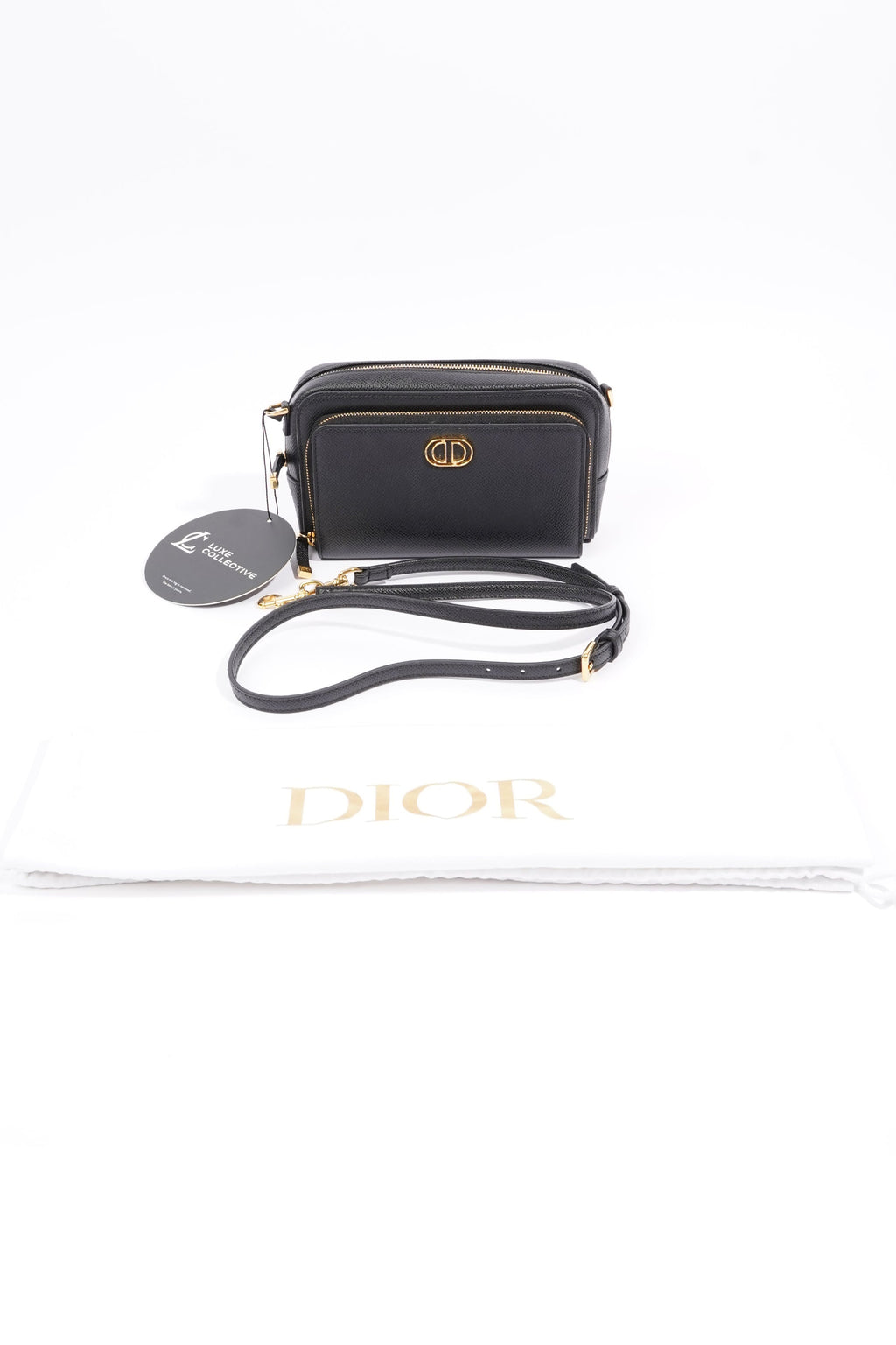 Christian Dior Womens Caro Double Pouch Black Leather