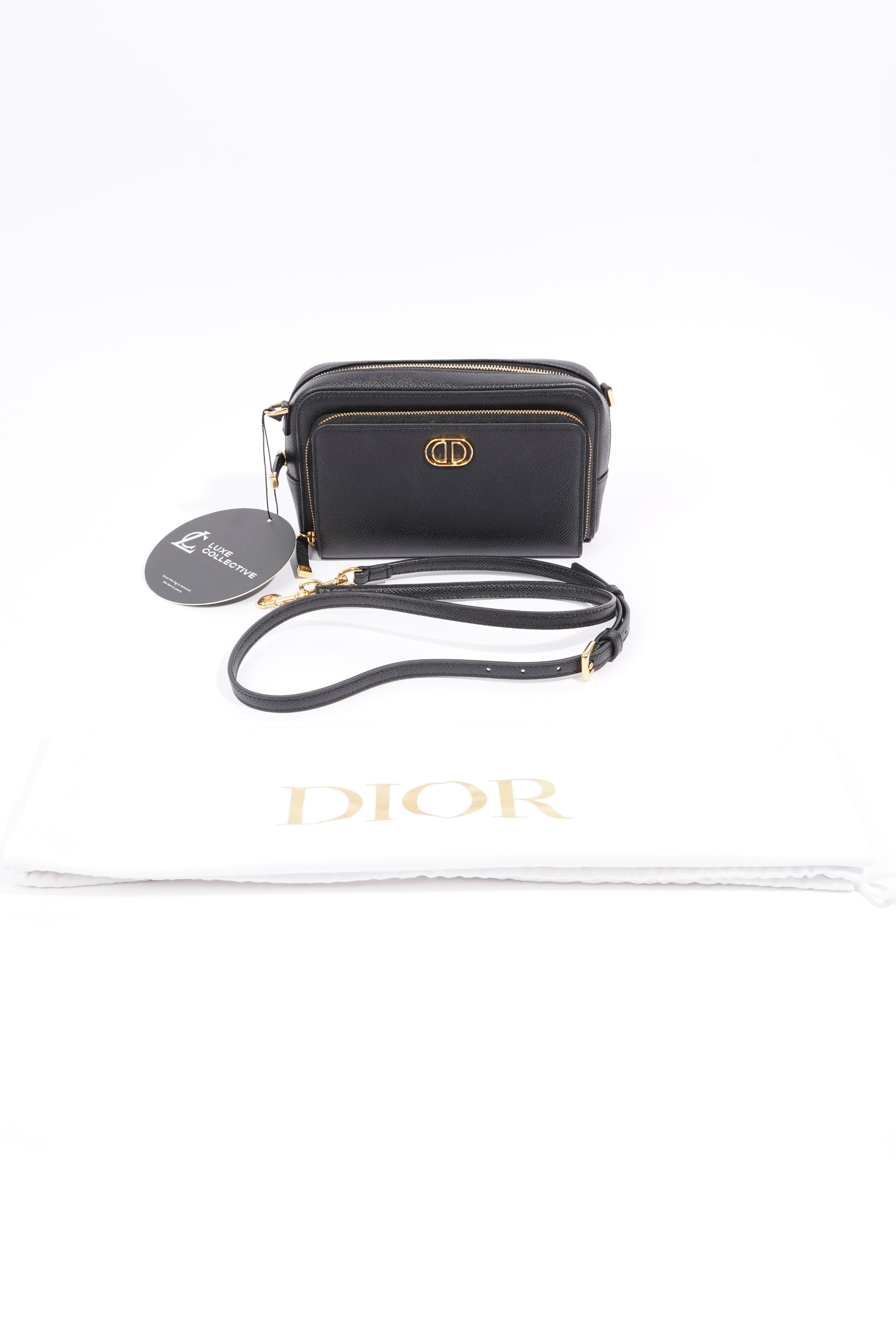 Christian Dior Womens Caro Double Pouch Black Leather