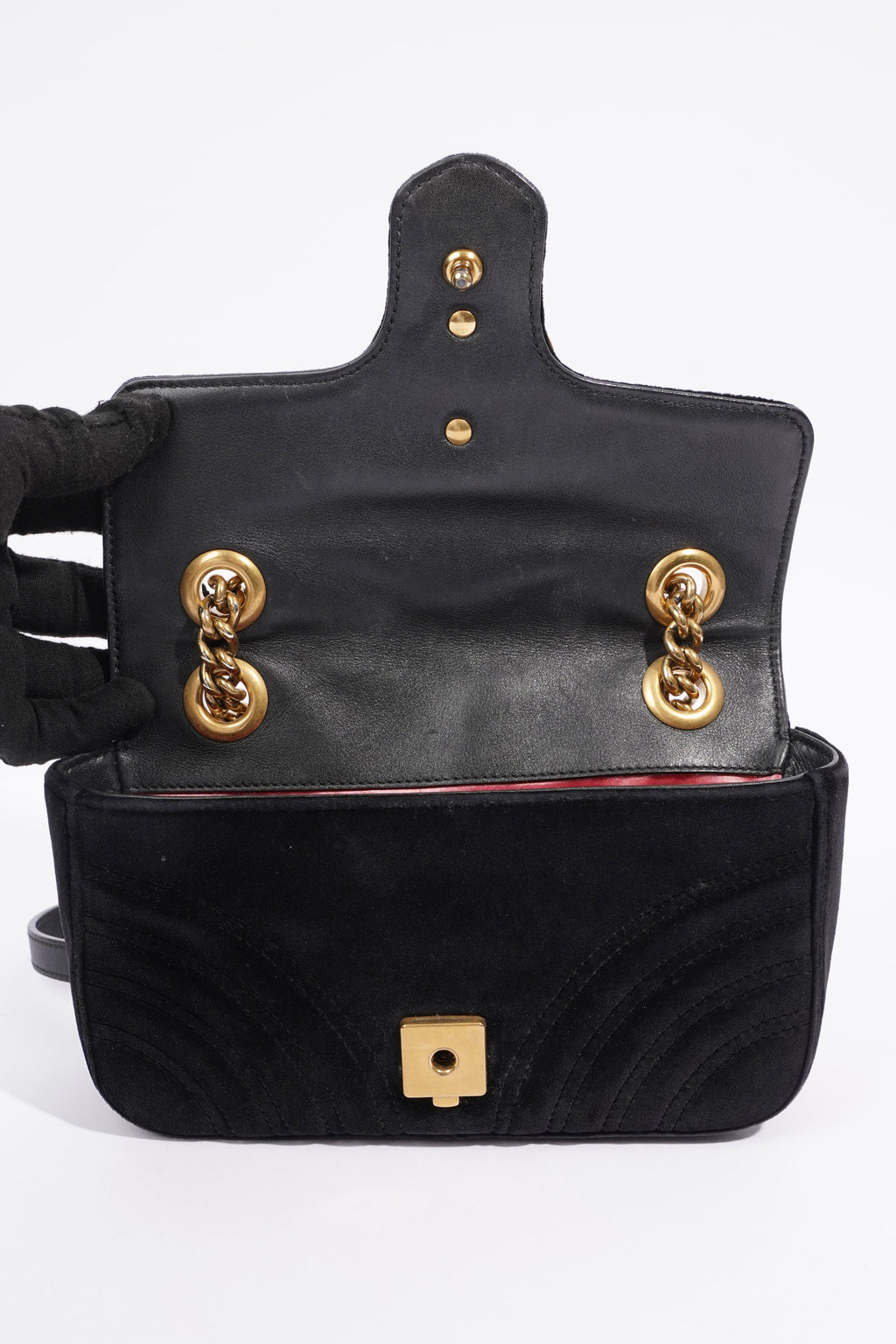 Gucci Womens Marmont Flap Bag Black Velvet Mini
