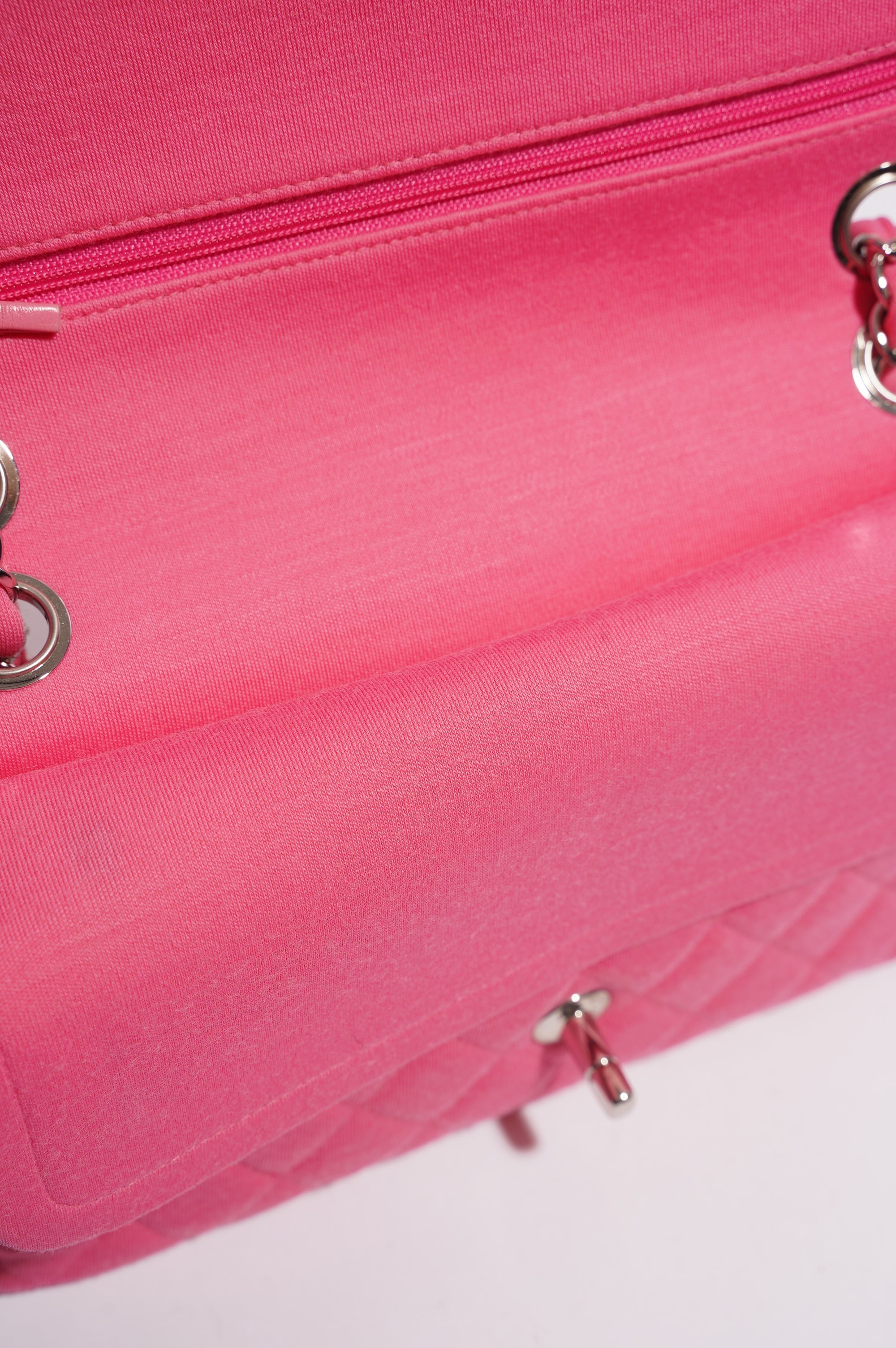 Chanel Womens Fabric Double Flap Bag Pink Medium