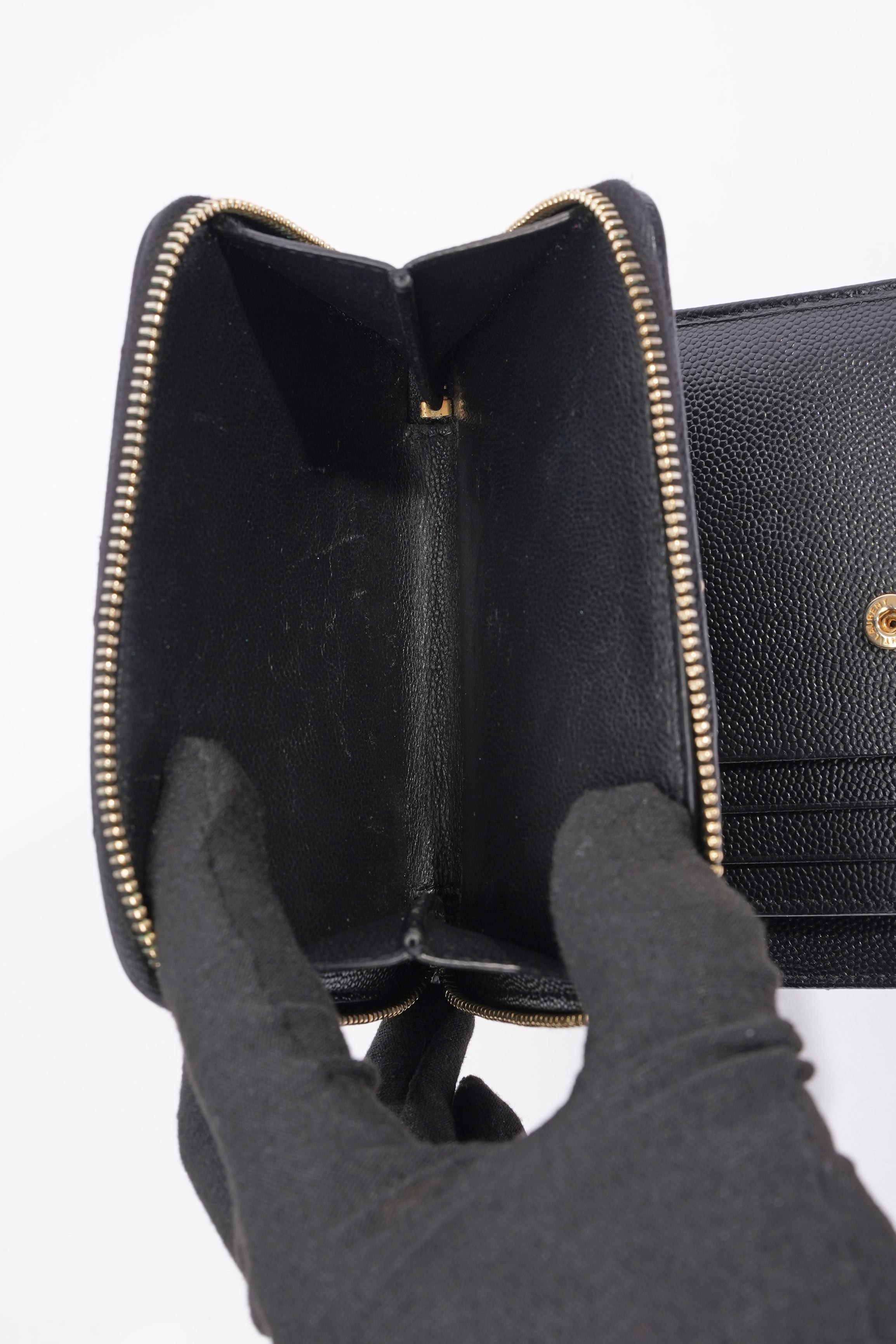 Saint Laurent Cassandre Zip Around Wallet Black Leather Small