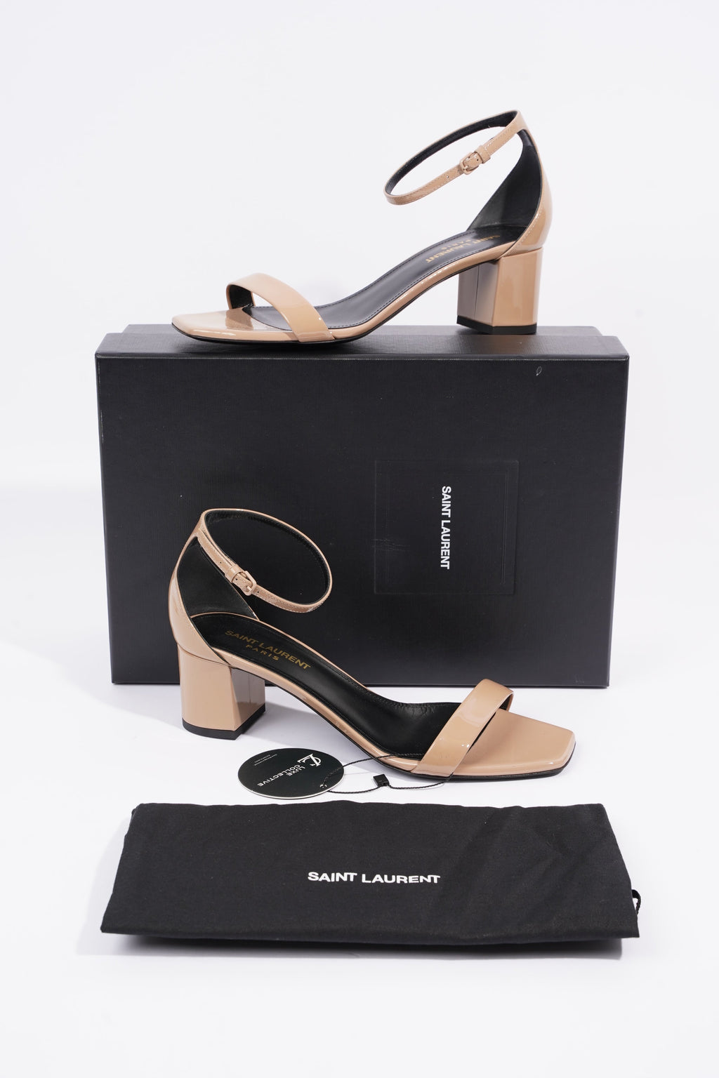 Saint Laurent Womens LouLou 50 Sandal Patent Nude EU 37.5 / UK 4.5