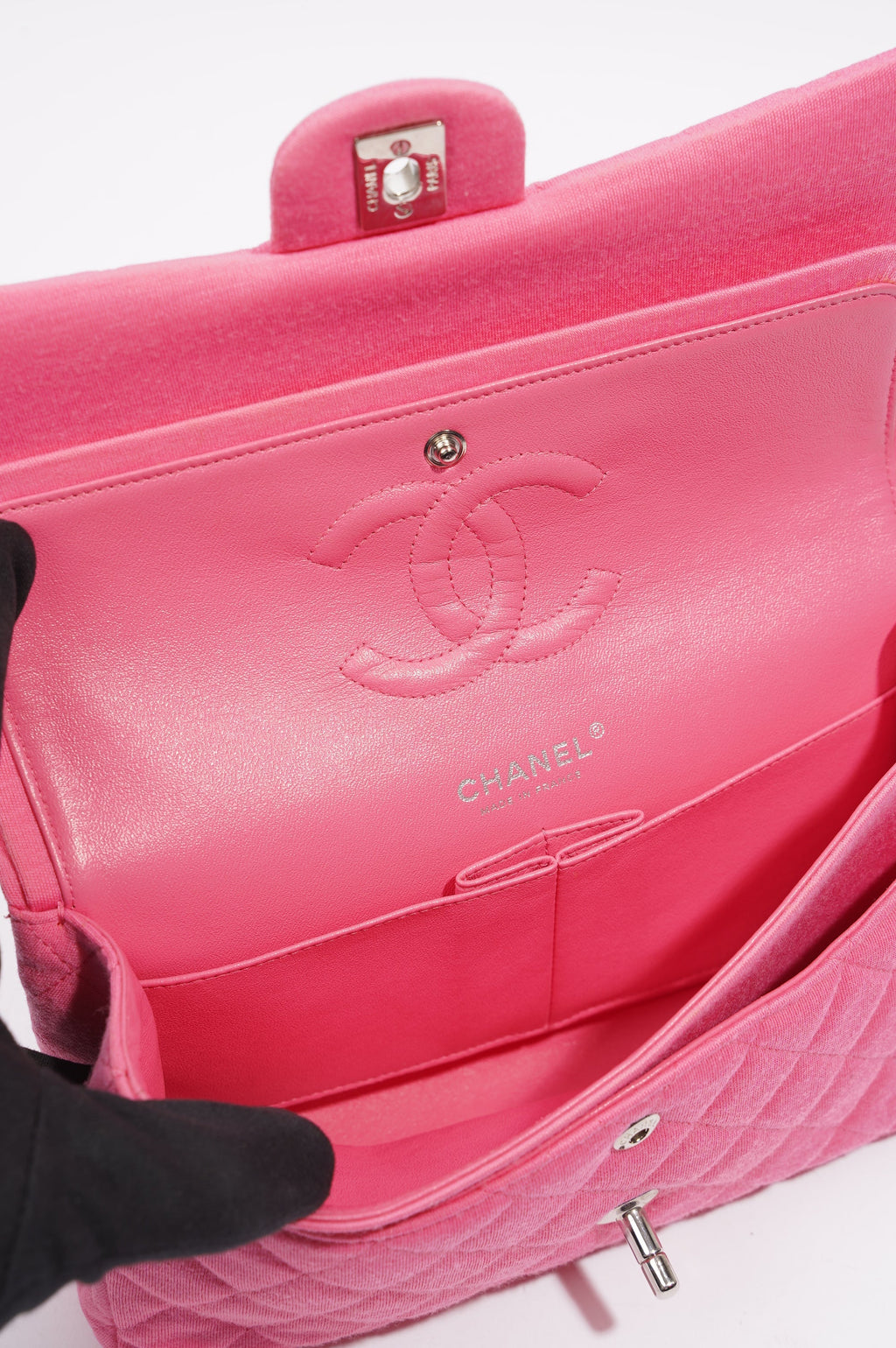 Chanel Womens Fabric Double Flap Bag Pink Medium