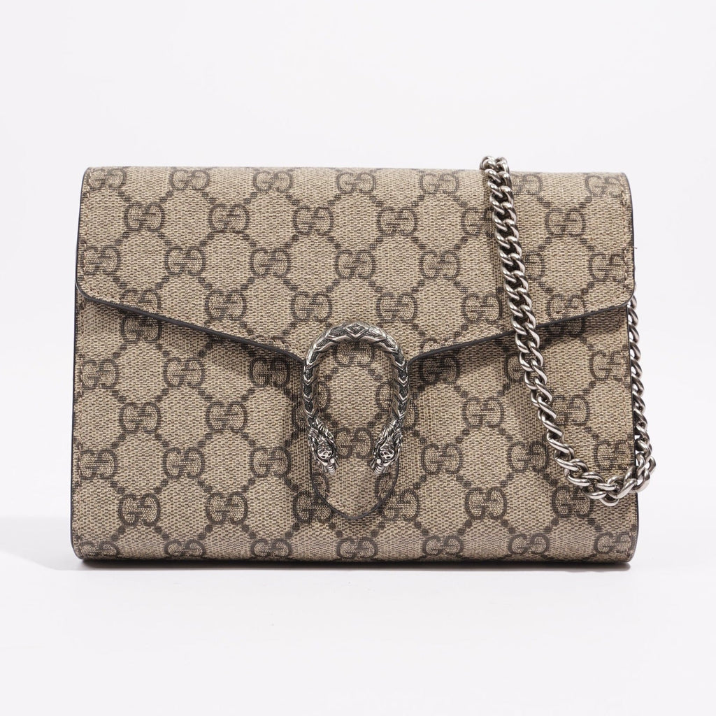 Gucci Womens Dionysus GG Chain Wallet Brown Canvas