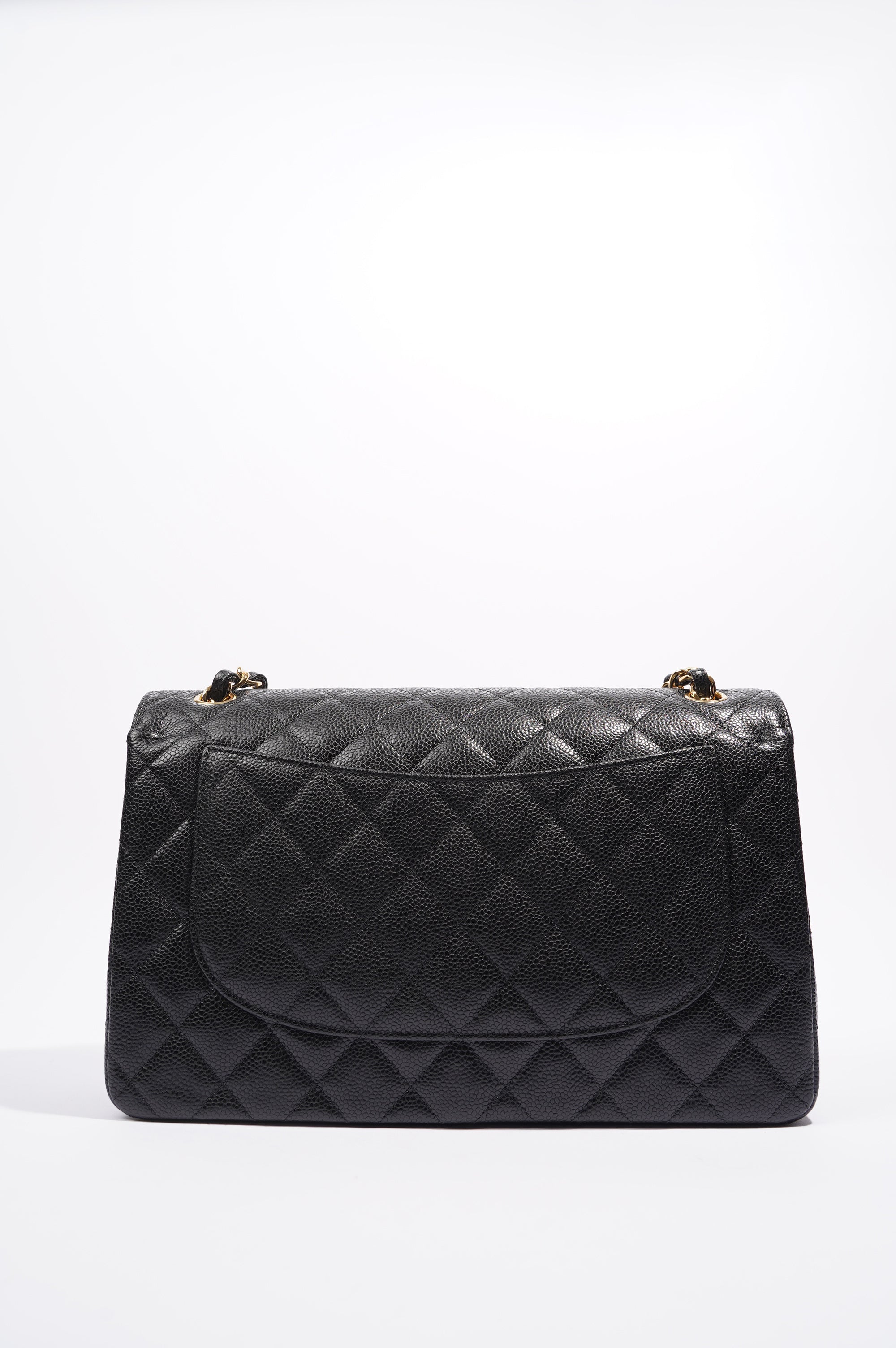 Chanel Double Flap Bag Black Caviar Leather Jumbo