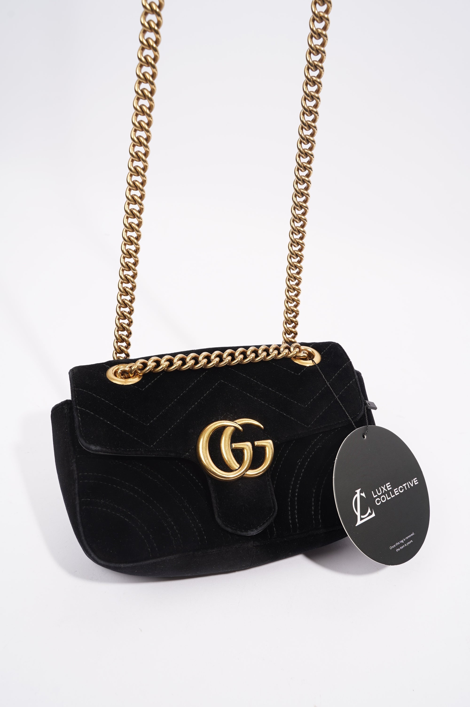 Gucci Womens Marmont Flap Bag Black Velvet Mini