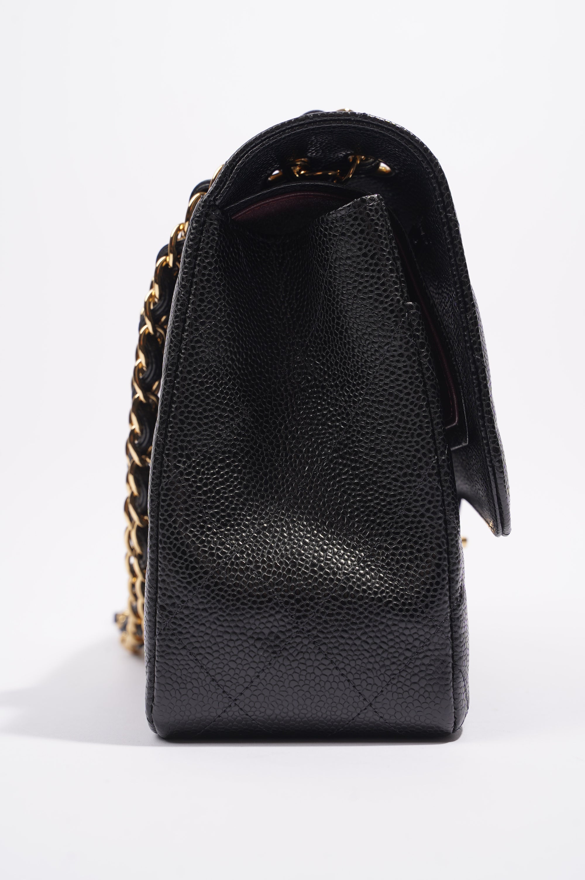 Chanel Double Flap Bag Black Caviar Leather Jumbo