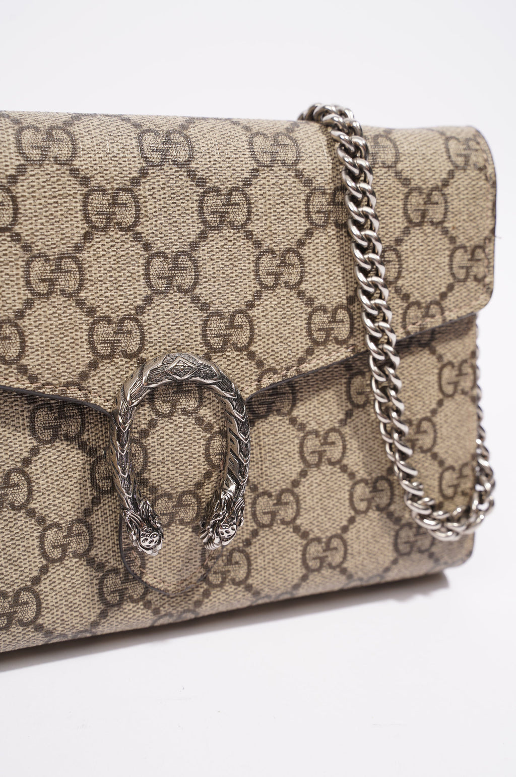 Gucci Womens Dionysus GG Chain Wallet Brown Canvas