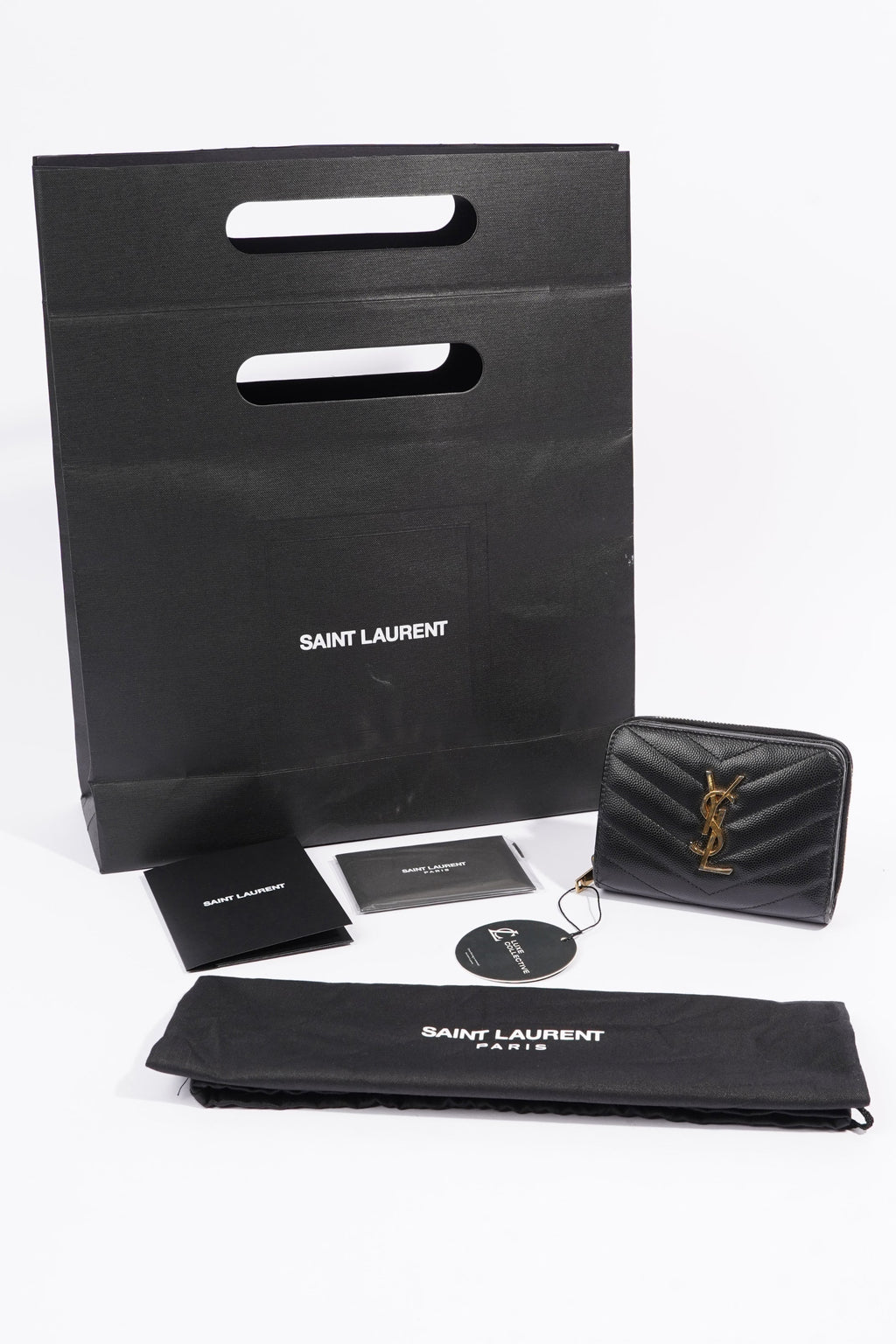 Saint Laurent Cassandre Zip Around Wallet Black Leather Small