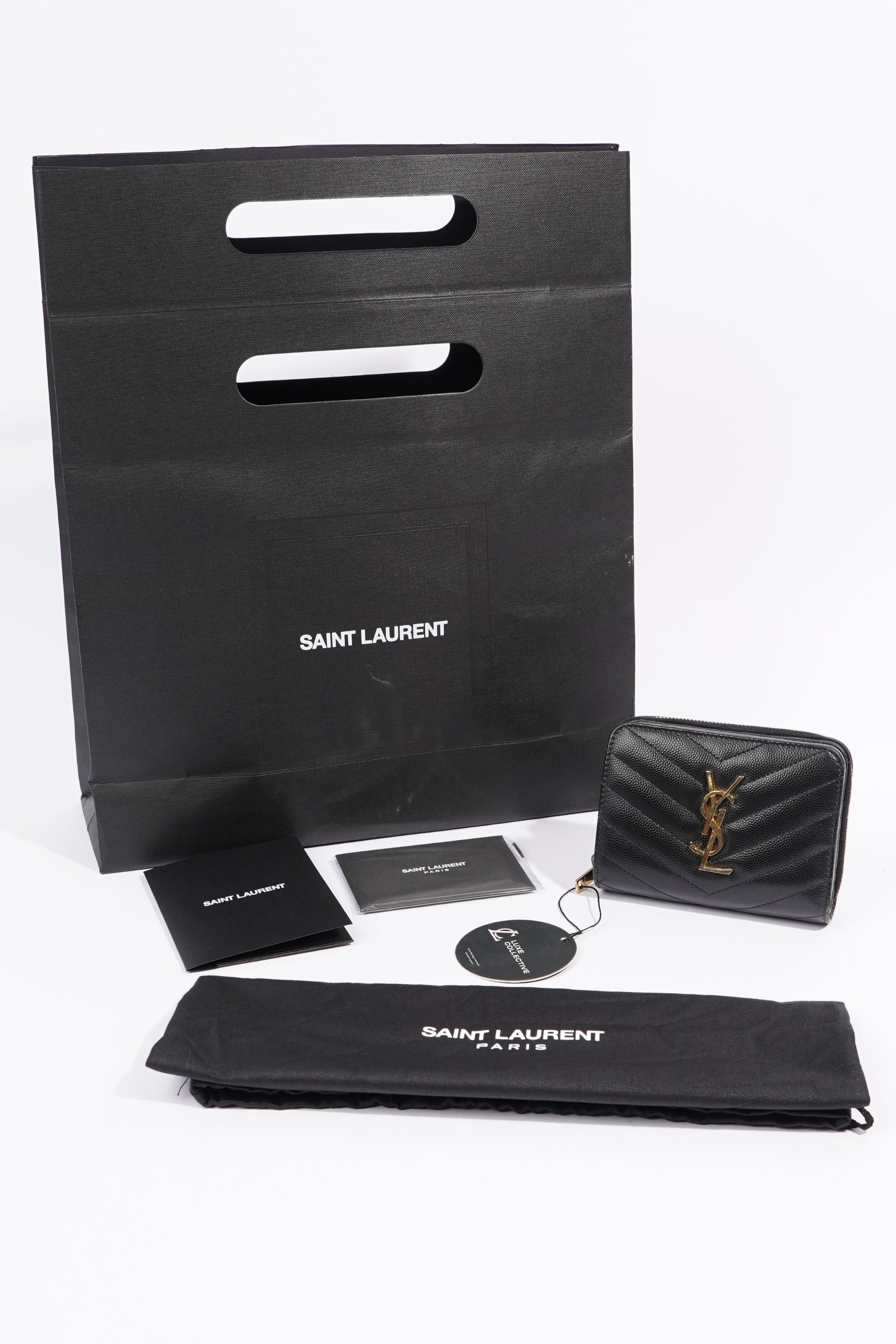 Saint Laurent Cassandre Zip Around Wallet Black Leather Small