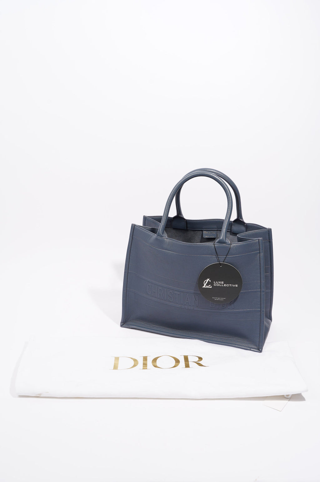 Christian Dior Womens Leather Book Tote Navy Medium
