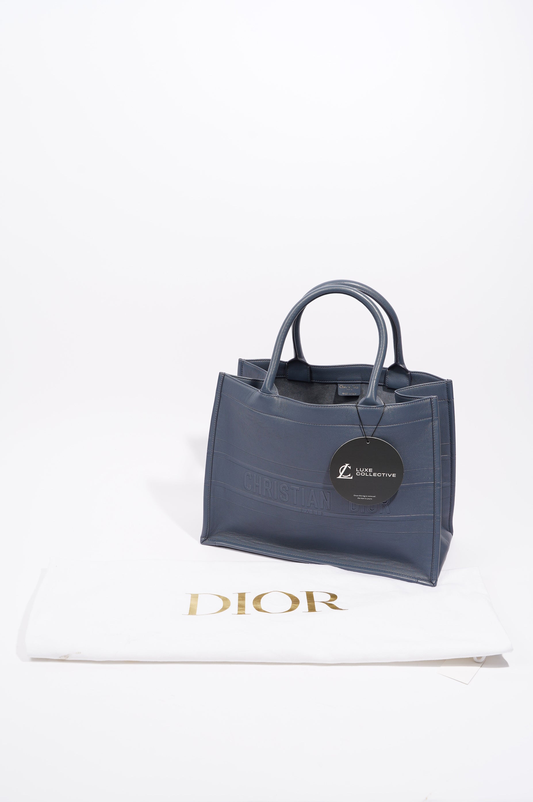 Christian Dior Womens Leather Book Tote Navy Medium