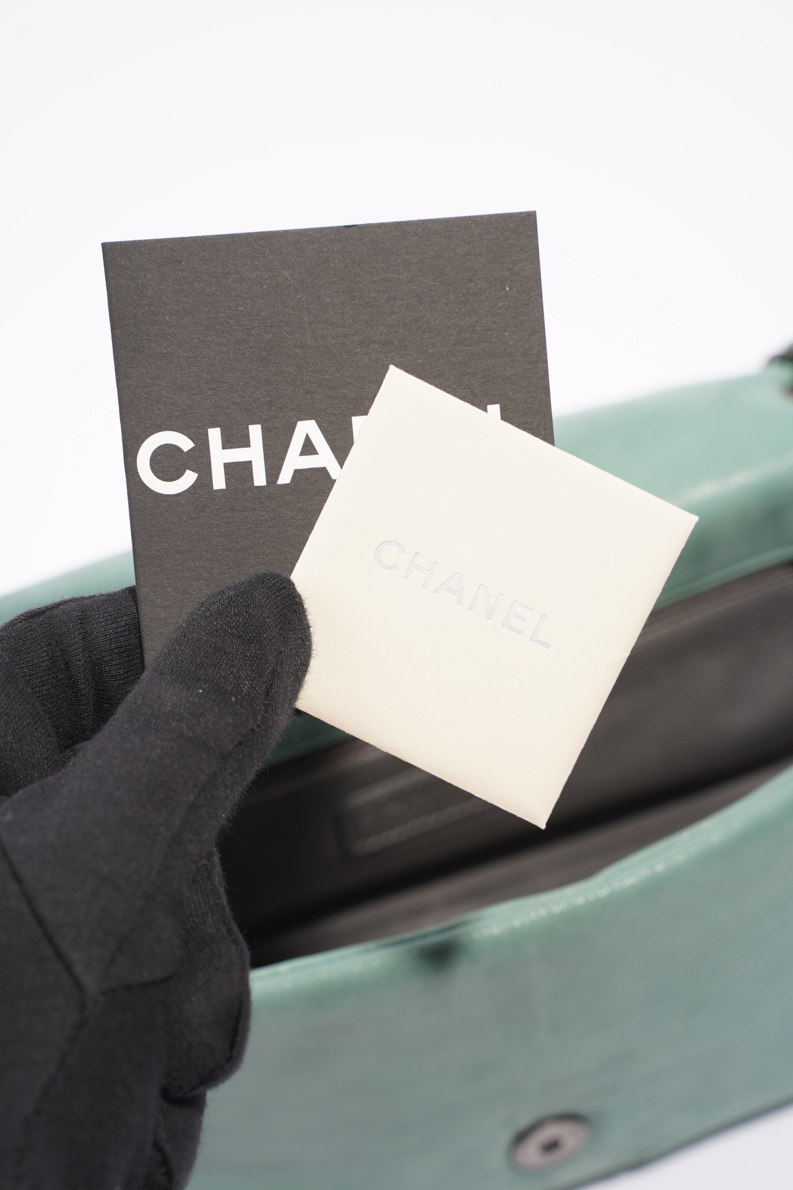 Chanel Womens Glint CC Flap Bag Moss Green Iridescent Leather