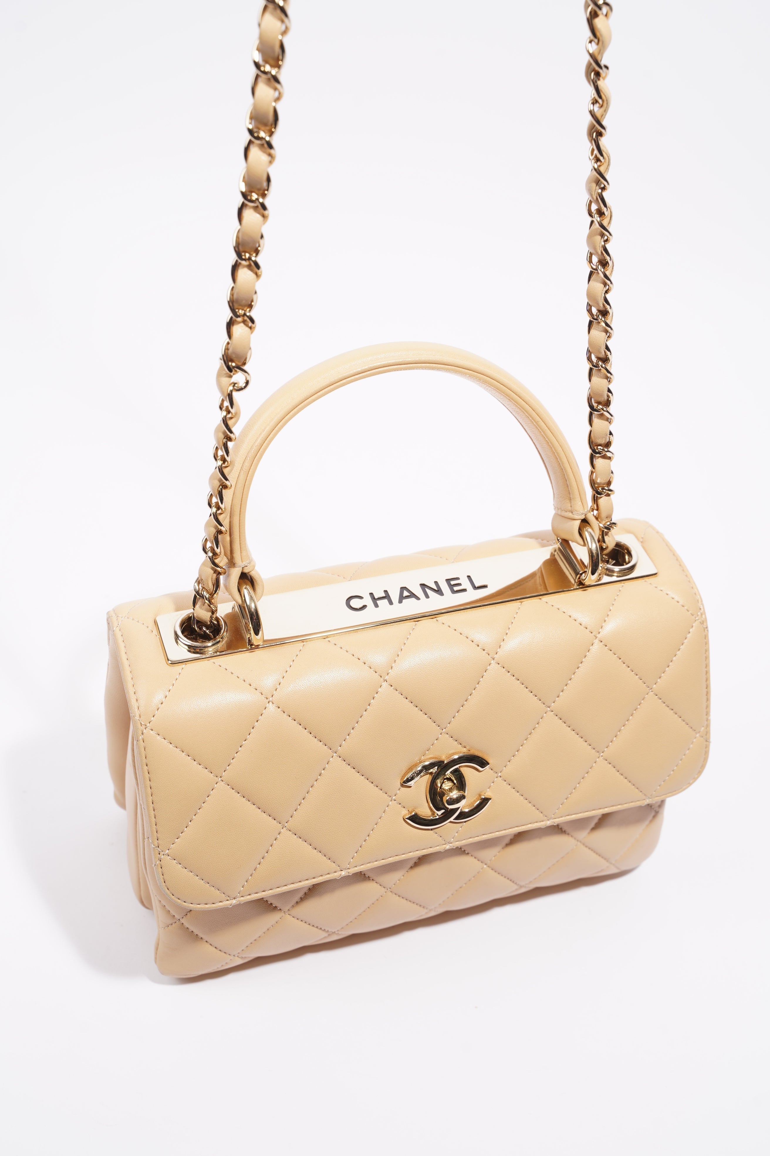 Chanel Womens Trendy Flap Bag Biscuit Lambskin Small