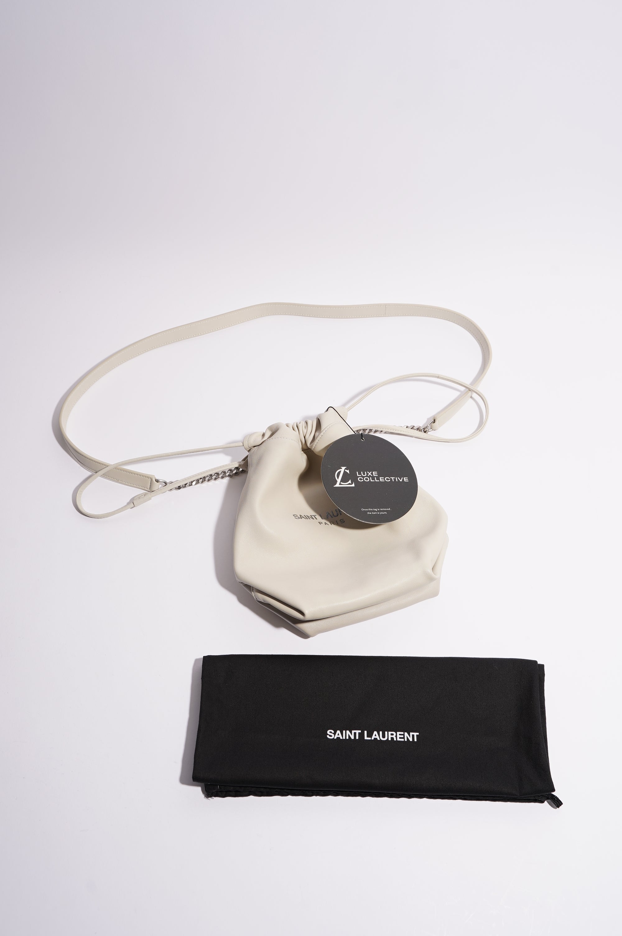 Saint Laurent Womens Teddy Leather Crossbody Beige