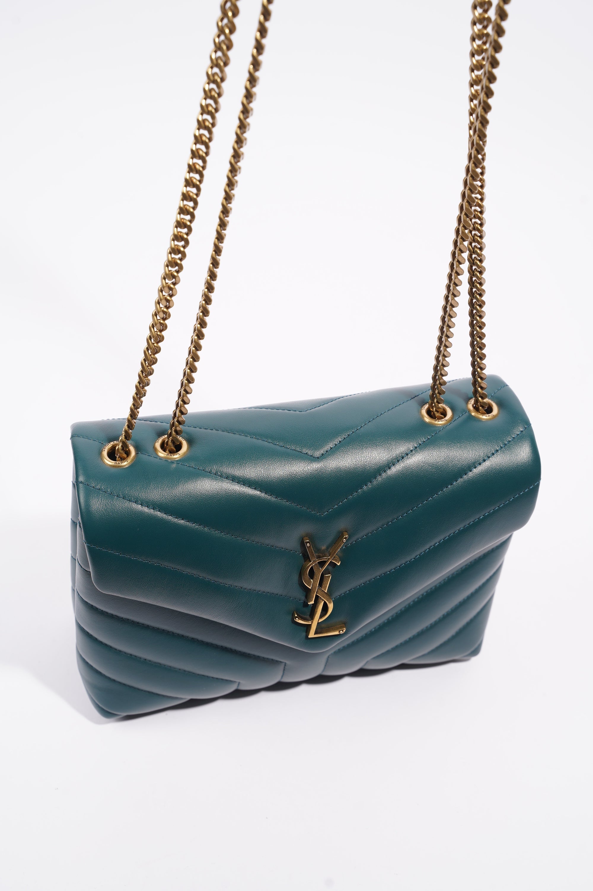 Saint Laurent Womens Lou Lou Dark Green Small
