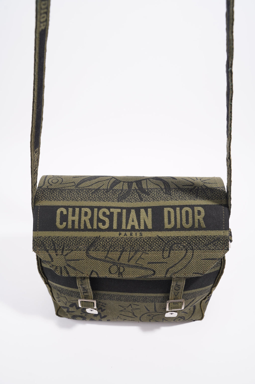 Christian Dior Womens Diorcamp Messenger Bag Green / Black Canvas