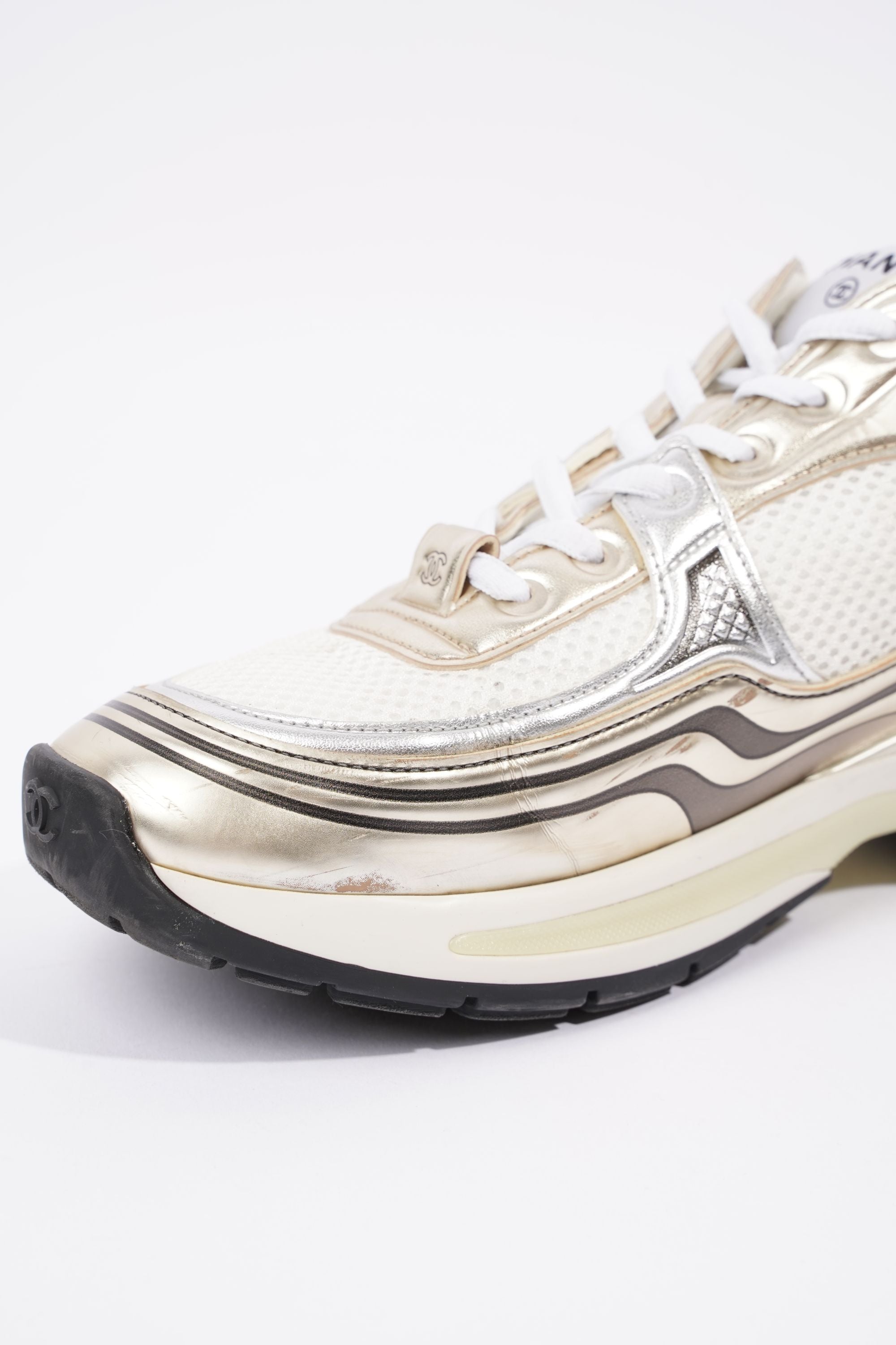 Chanel Womens CC Runner White / Silver EU 38 / UK 5