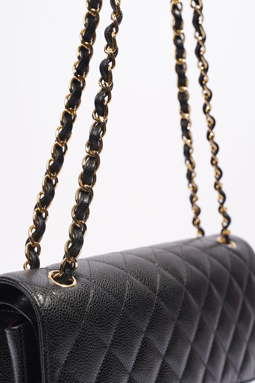 Chanel Double Flap Bag Black Caviar Leather Jumbo