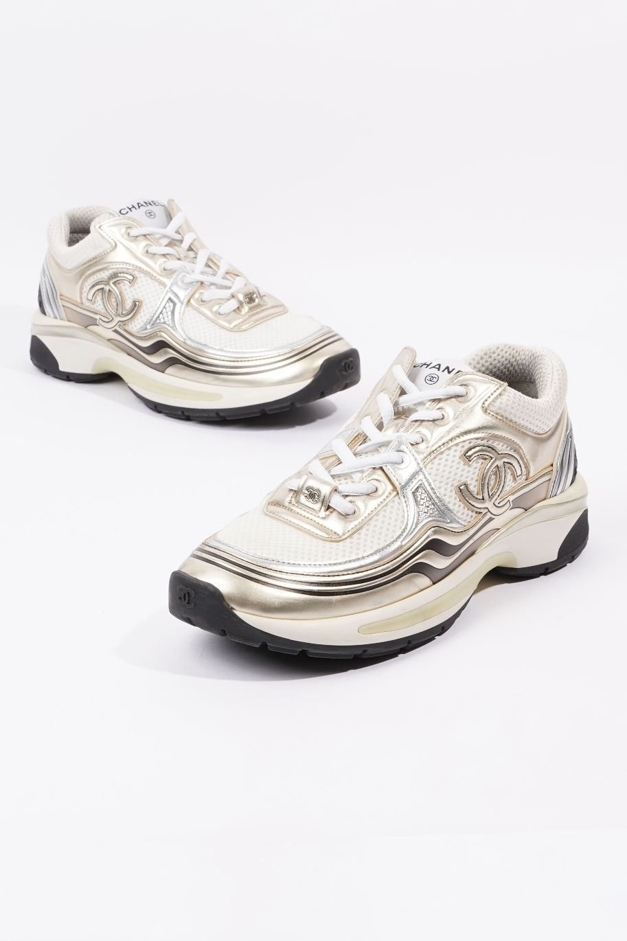 Chanel Womens CC Runner White / Silver EU 38 / UK 5