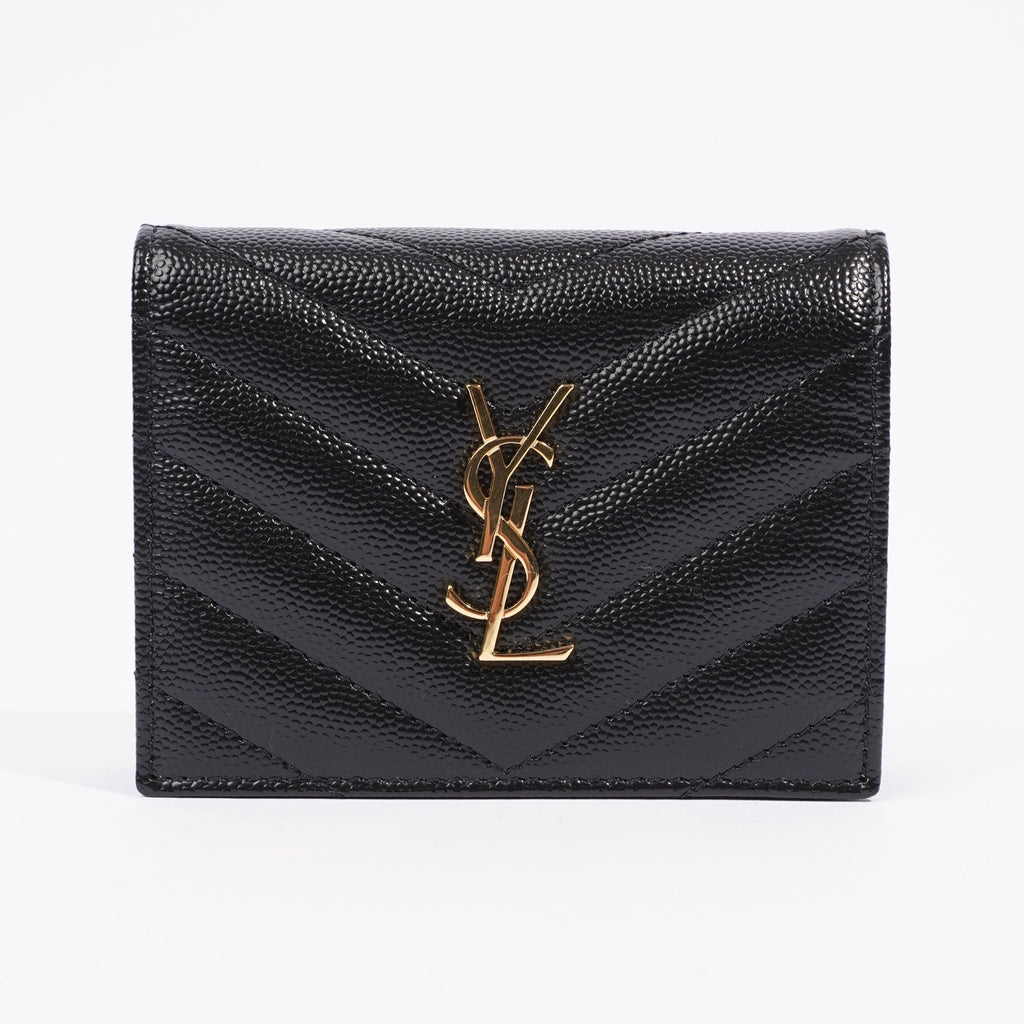 Saint Laurent Flap Card Case Black Matelasse Leather