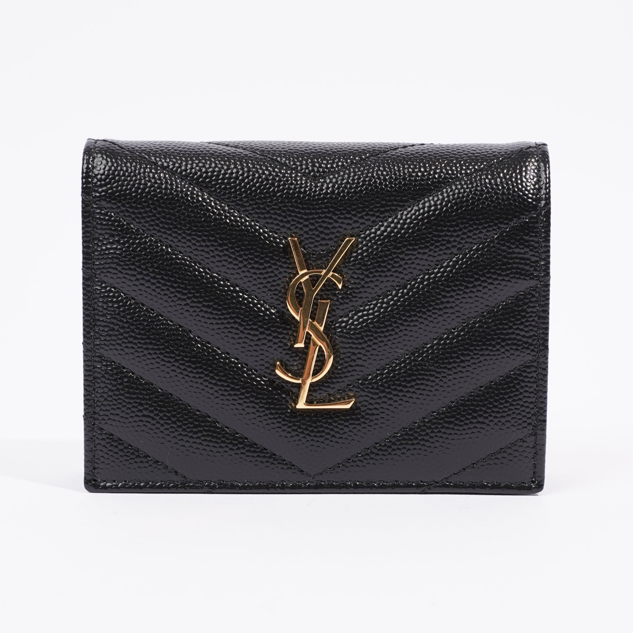 Saint Laurent Flap Card Case Black Matelasse Leather