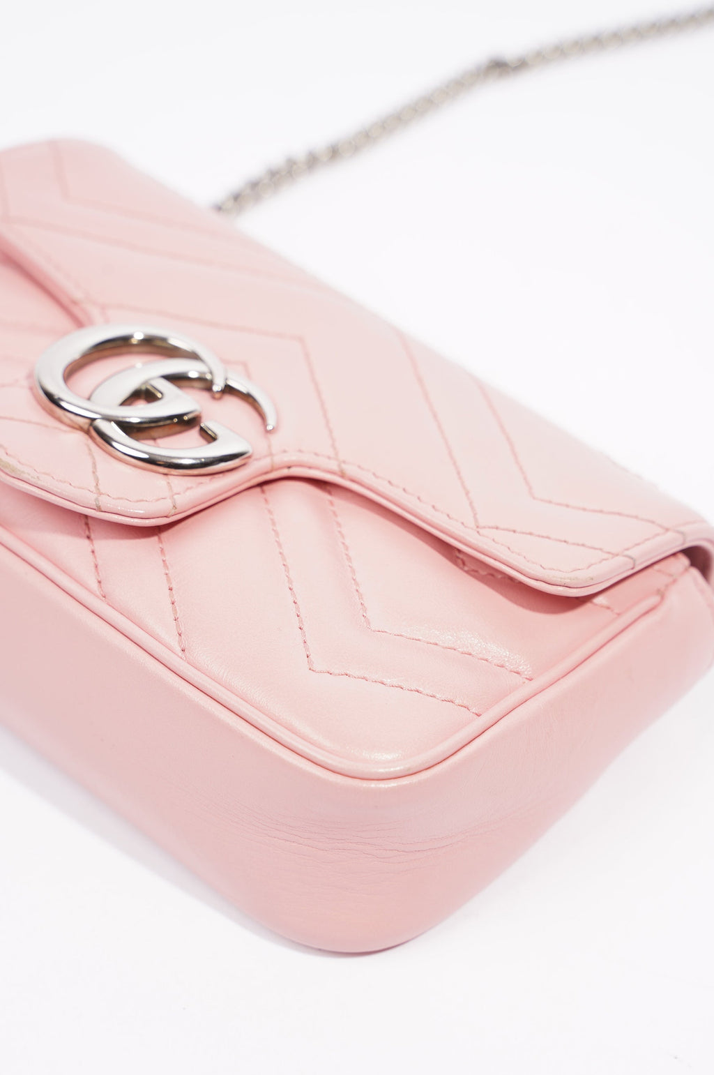 Gucci Womens Marmont Flap Pink / Silver Super Mini