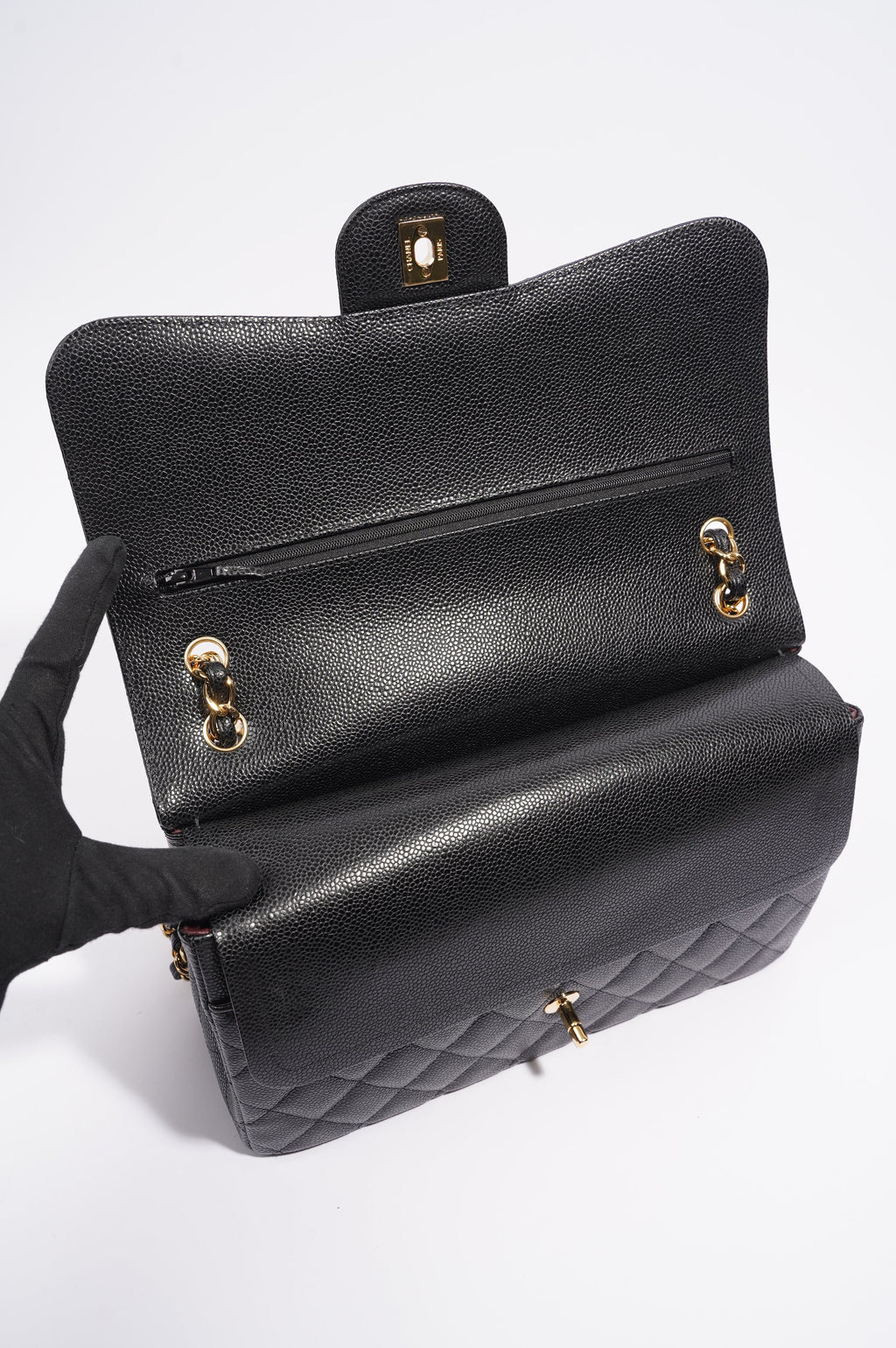Chanel Double Flap Bag Black Caviar Leather Jumbo