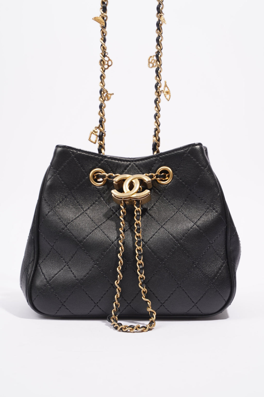 Chanel Womens Mini Amulat Bucket Bag Black Lambskin / Gold