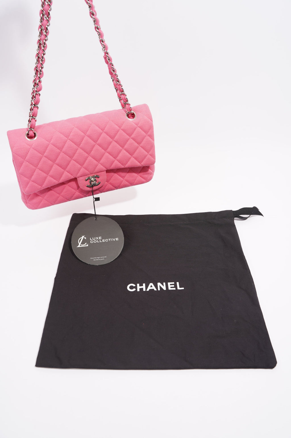 Chanel Womens Fabric Double Flap Bag Pink Medium