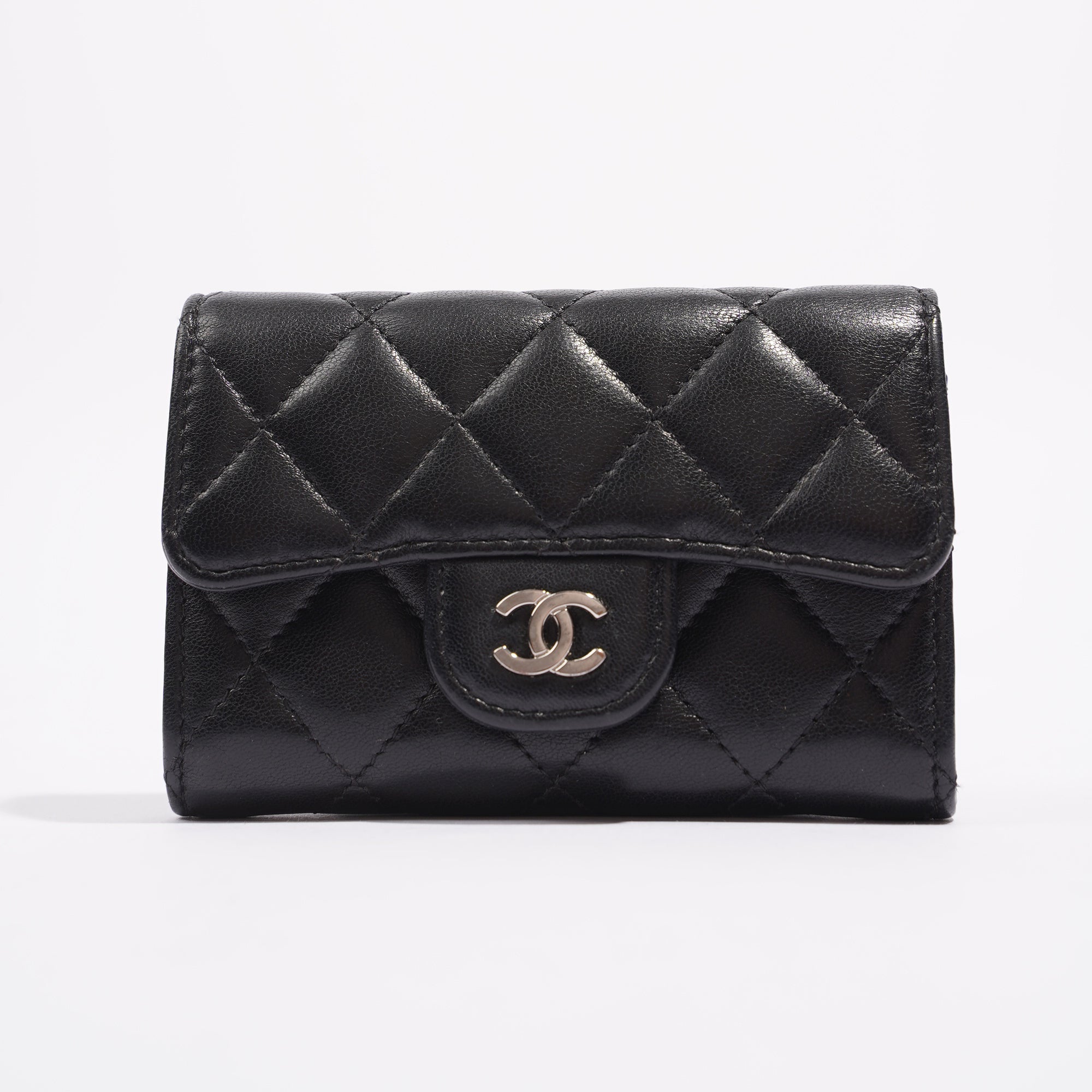 Chanel Womens Lambskin Card Holder Black