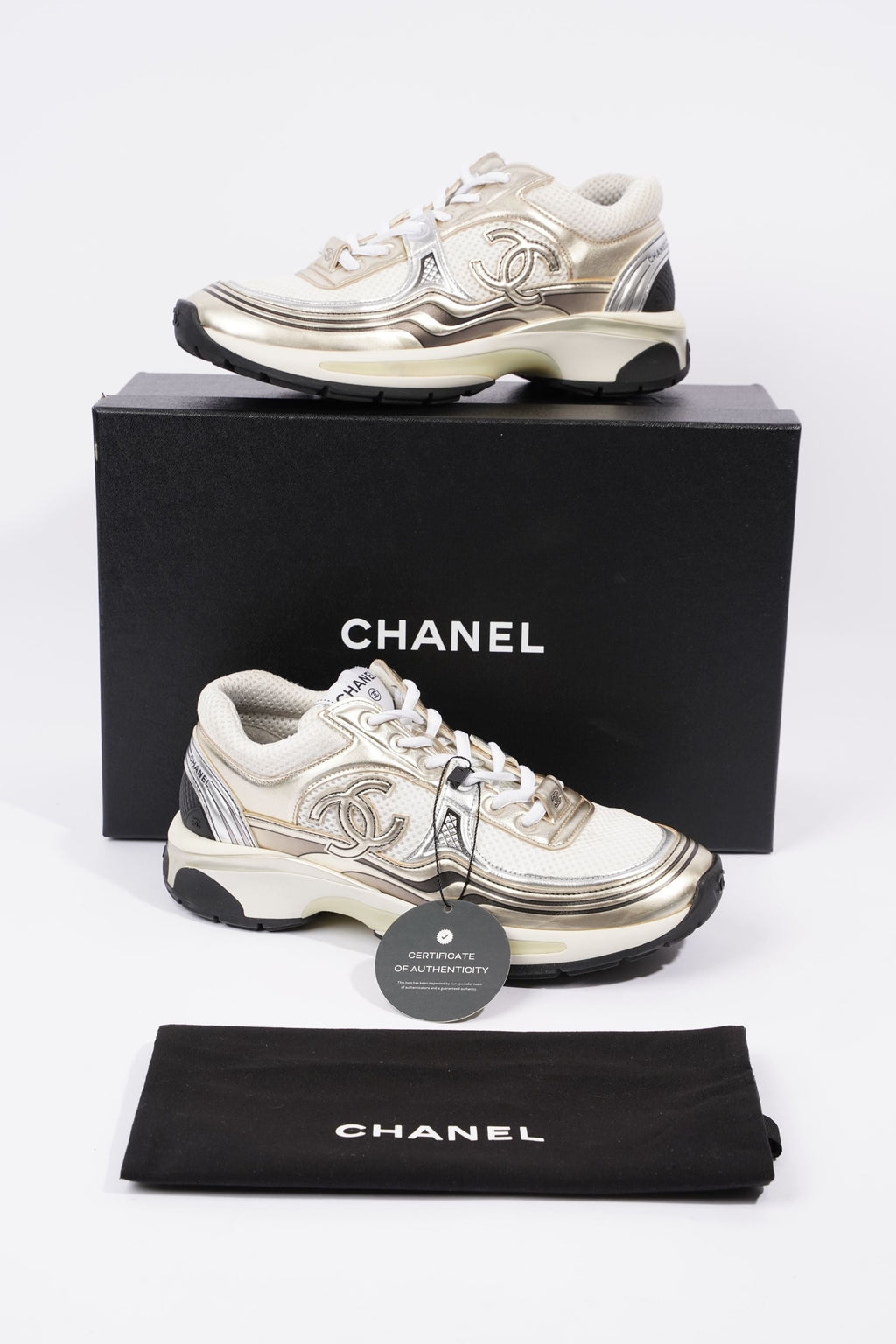 Chanel Womens CC Runner White / Silver EU 38 / UK 5