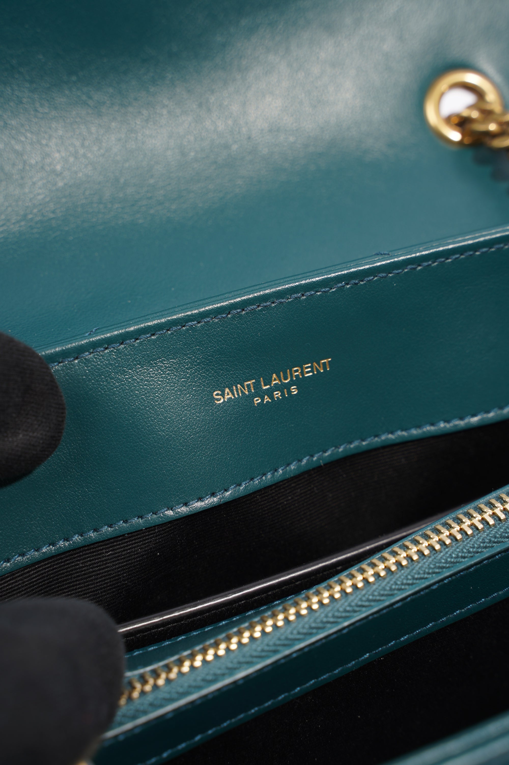Saint Laurent Womens Lou Lou Dark Green Small