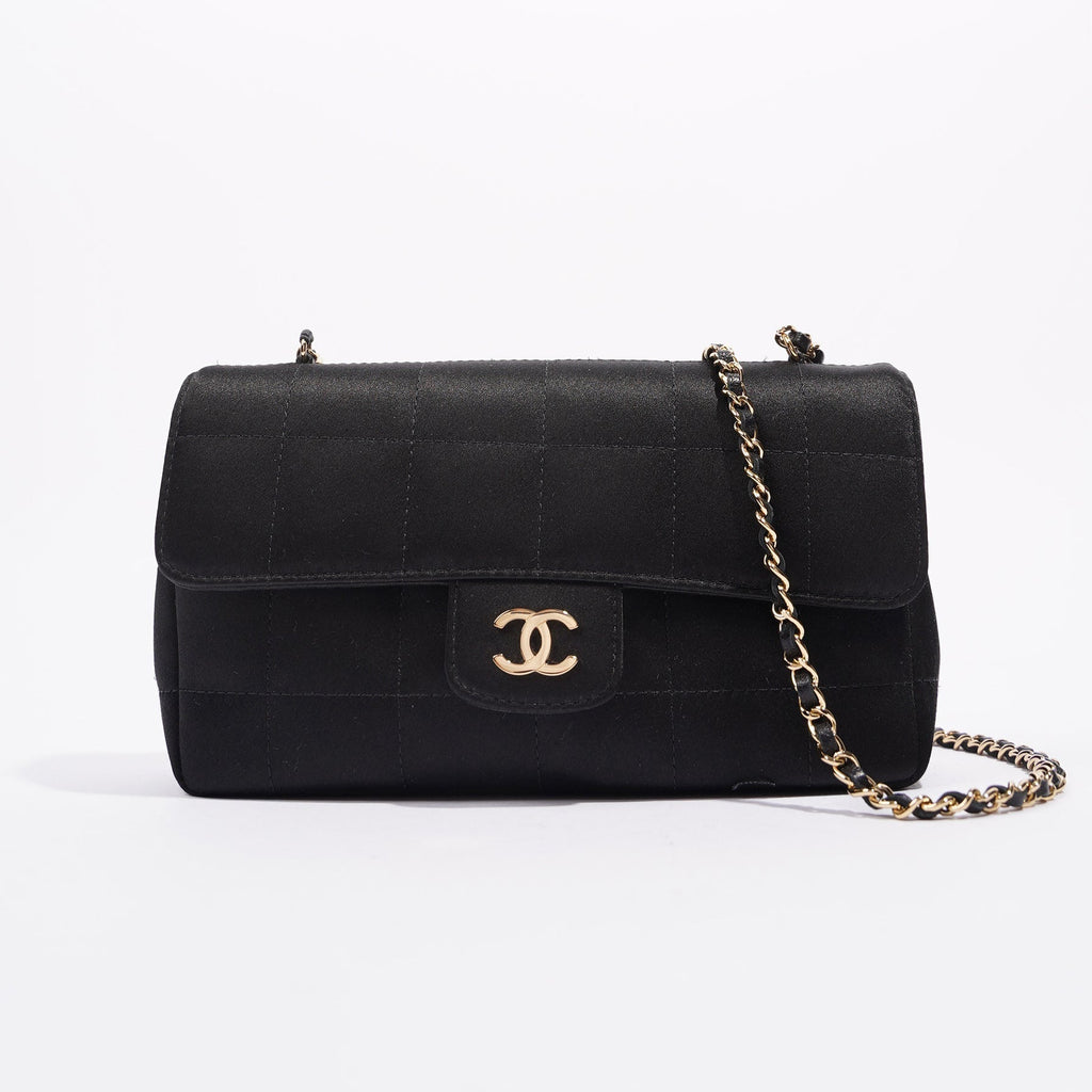 Chanel Womens Vintage Camellia Satin Classic Flap Black Mini
