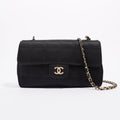 Chanel Womens Vintage Camellia Satin Classic Flap Black Mini