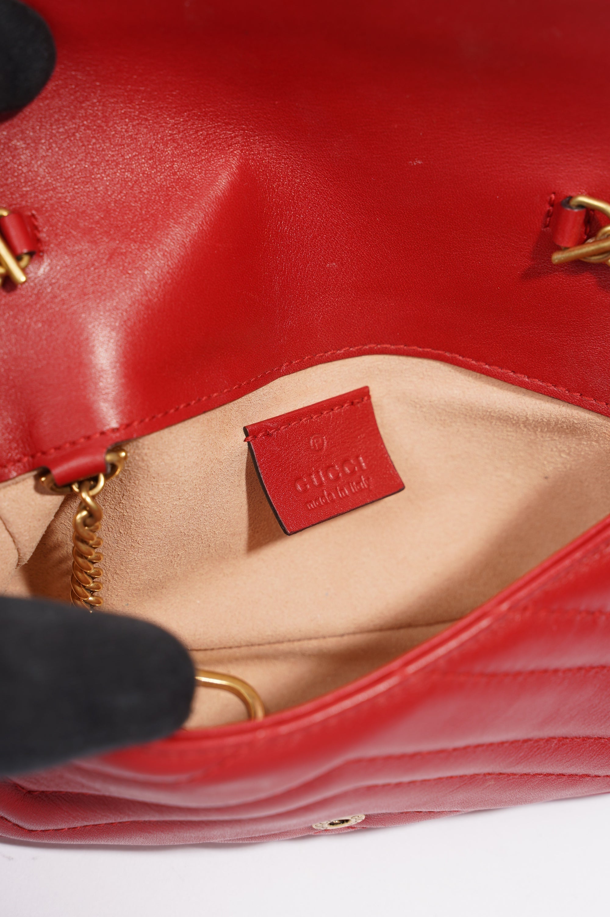 Gucci Womens Marmont Flap Red / Gold Super Mini