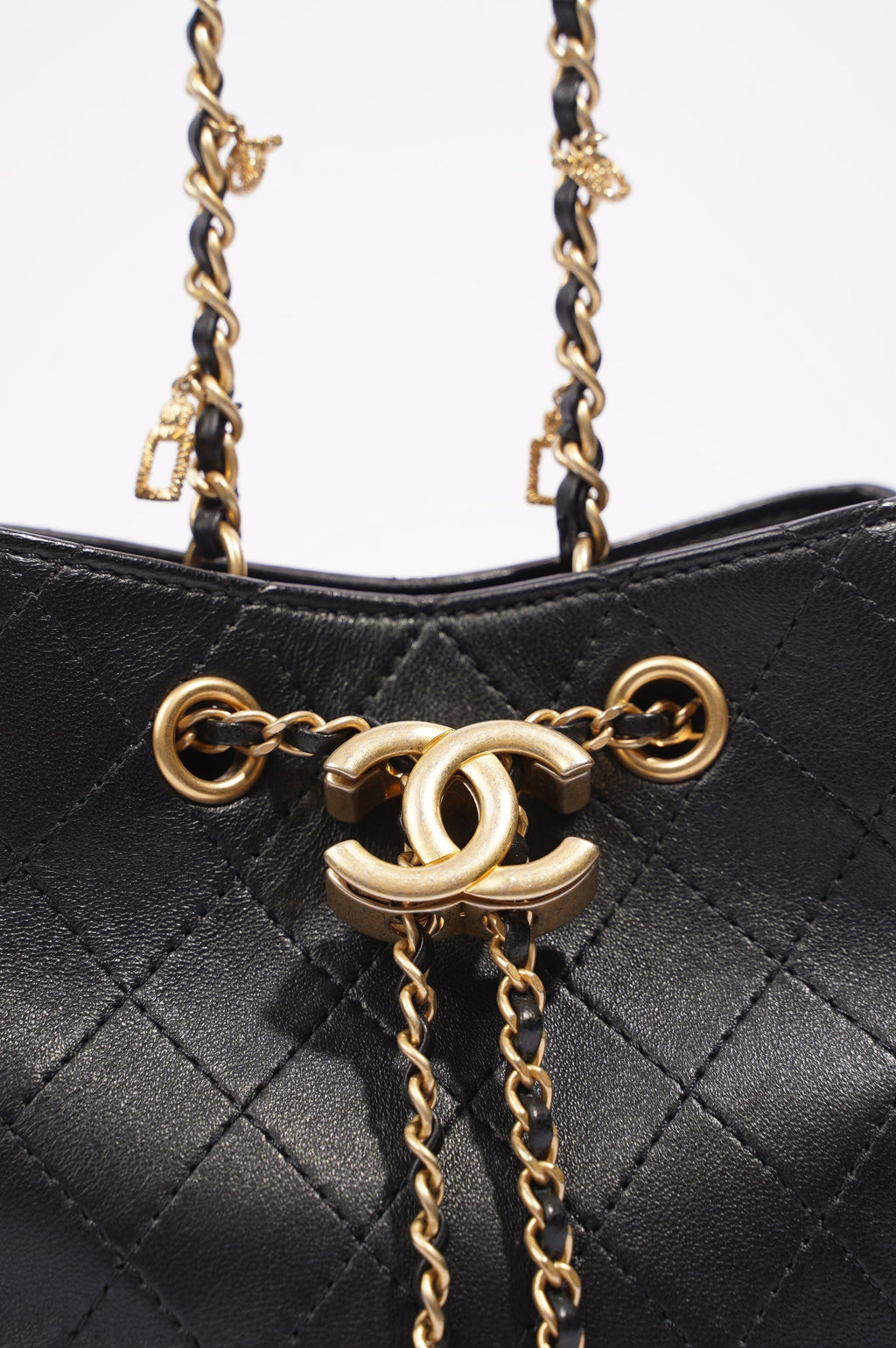 Chanel Womens Mini Amulat Bucket Bag Black Lambskin / Gold