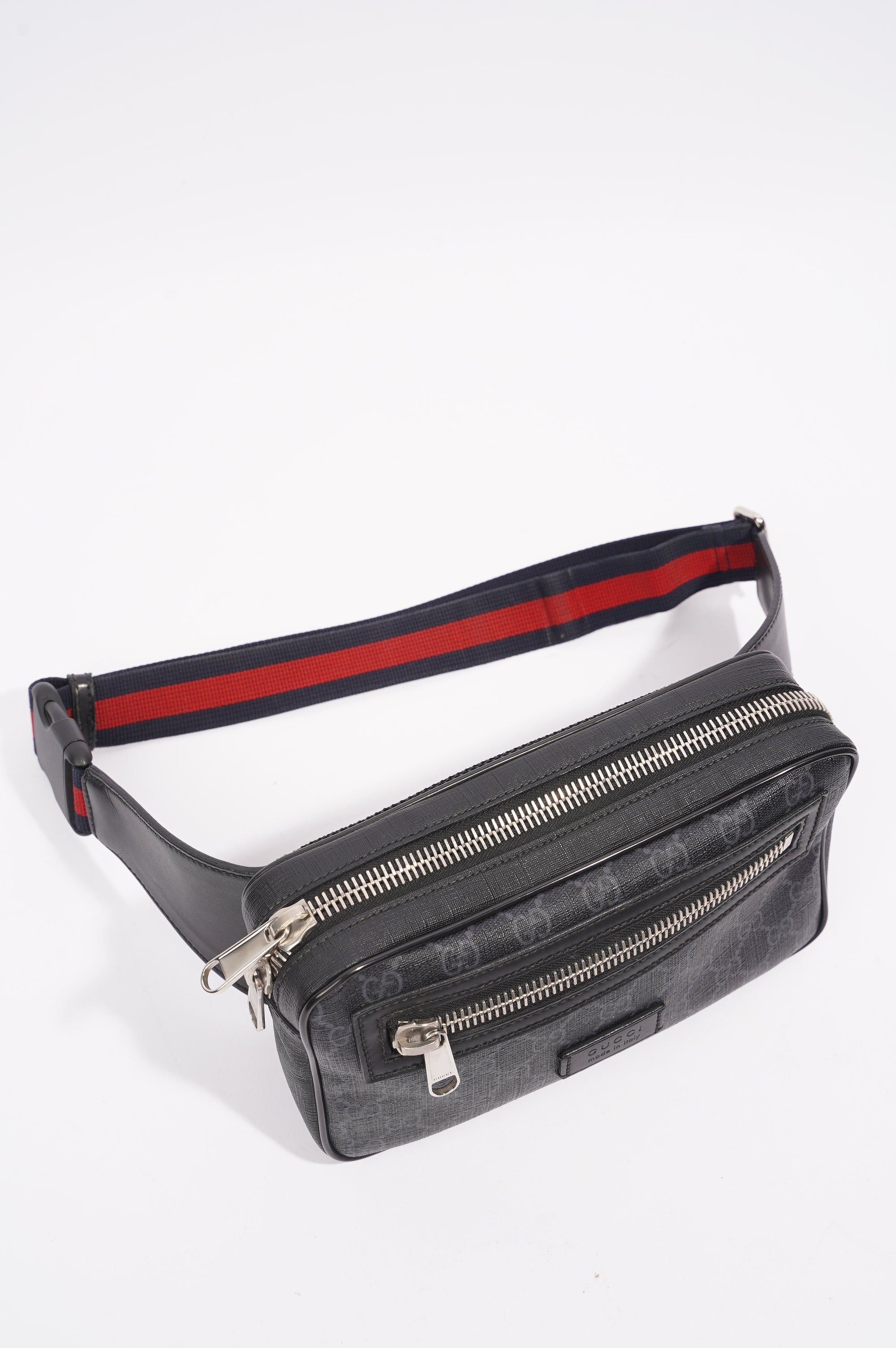 Gucci Mens Soft Zip Belt Bag Black Canvas Small